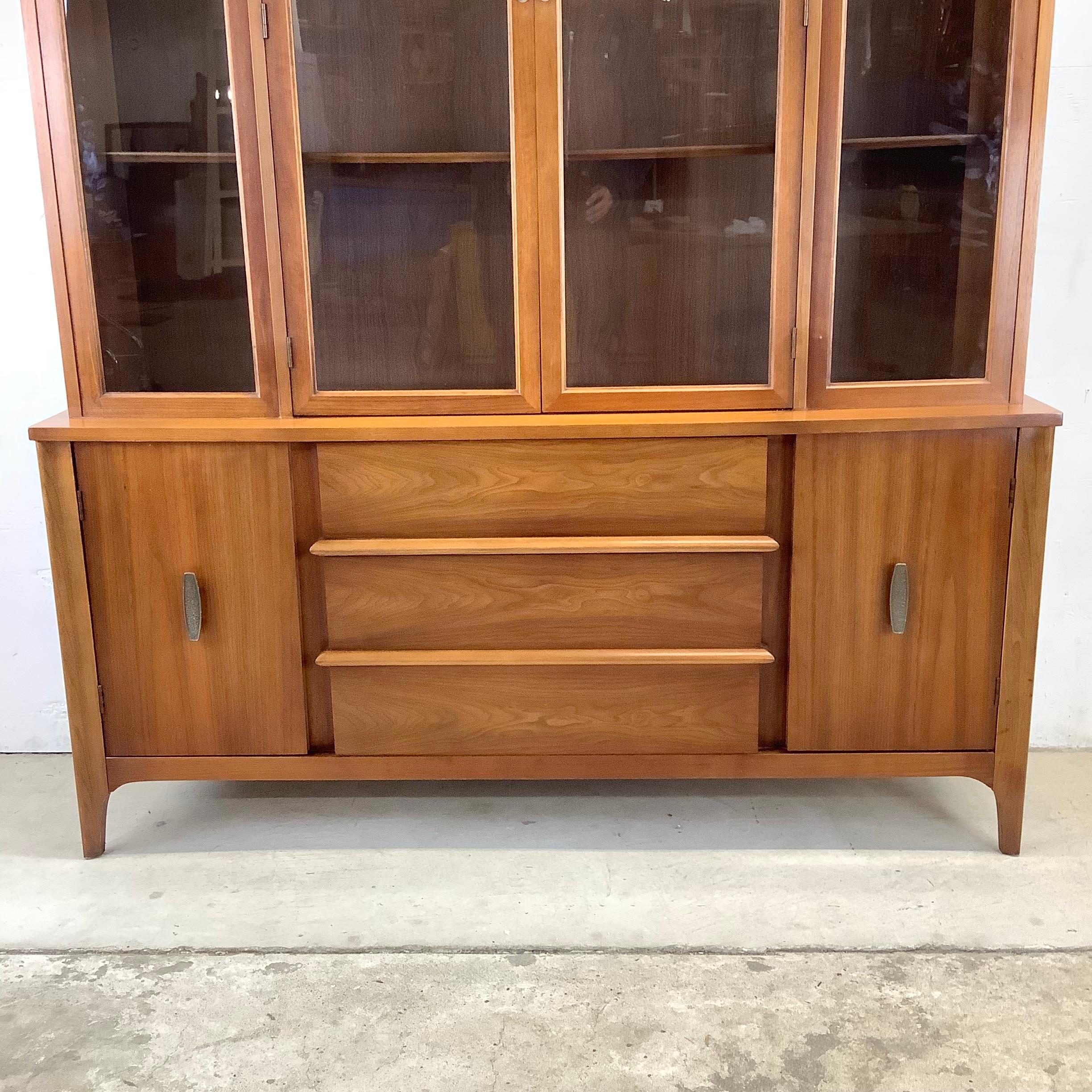 Midcentury Walnut Breakfront Sideboard with China Cabinet 1