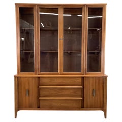 Retro Midcentury Walnut Breakfront Sideboard with China Cabinet