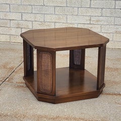 Mid-Century Walnut Broyhill Premier side table with caning