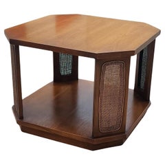 Retro Mid-Century Walnut Broyhill Premier side table with caning