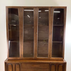 Mid-Century Walnut Broyhill Sideboard with Display Cabinet