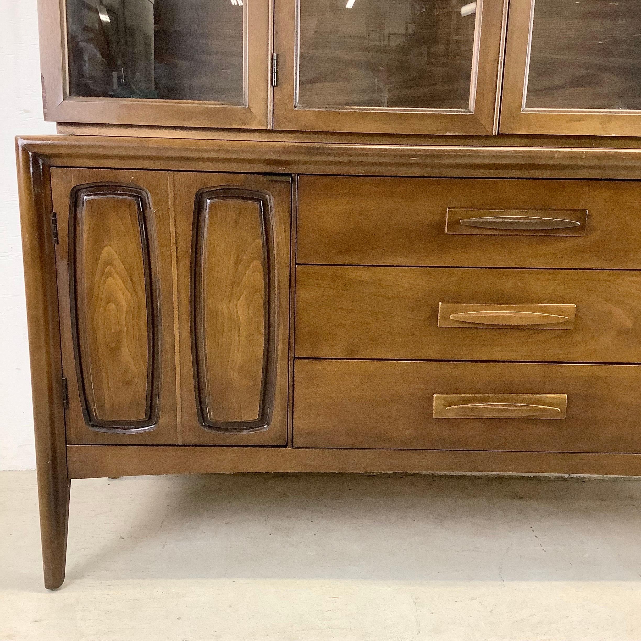 Mid-Century Modern Midcentury Walnut Broyhill Sideboard with Display Cabinet