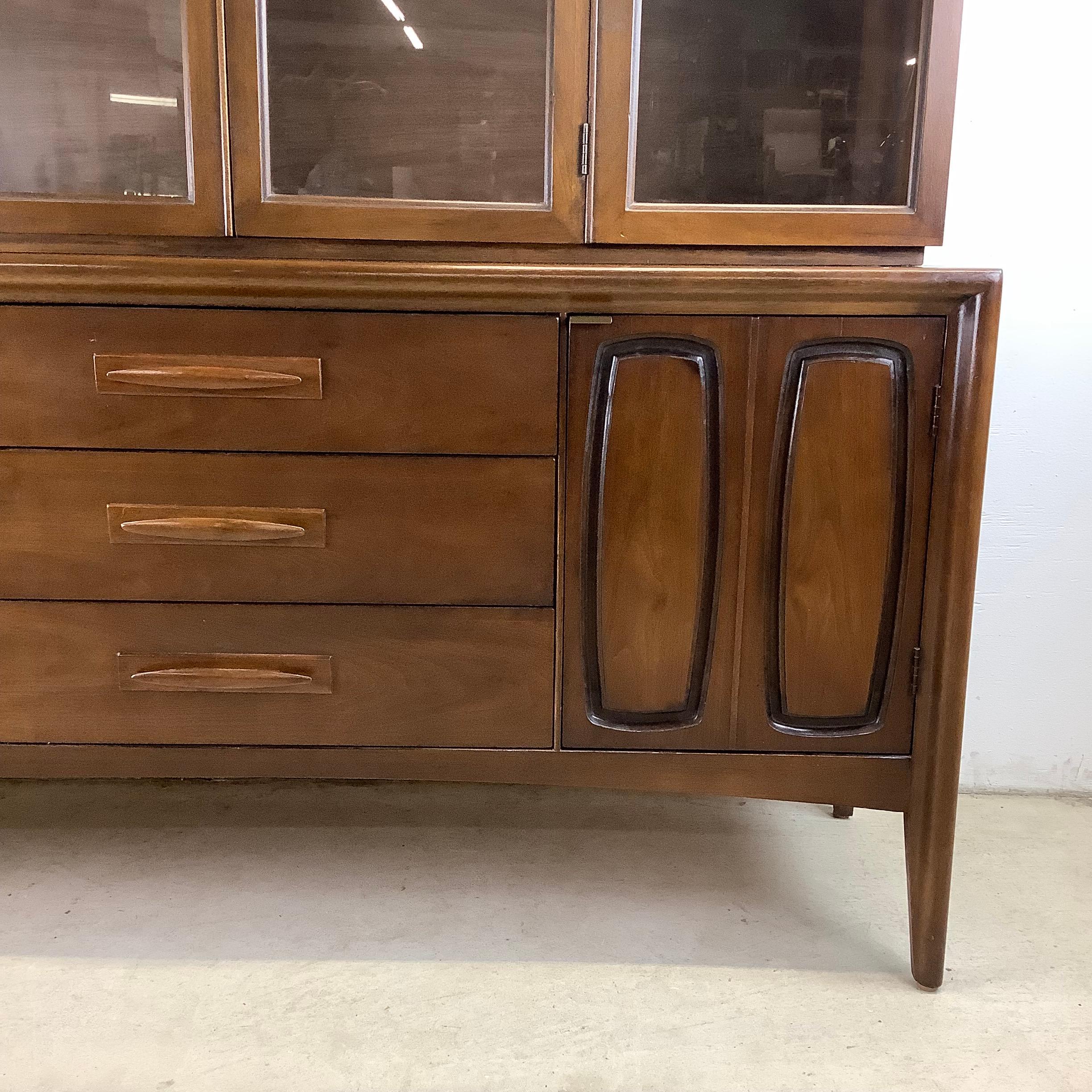 American Mid-Century Walnut Broyhill Sideboard with Display Cabinet
