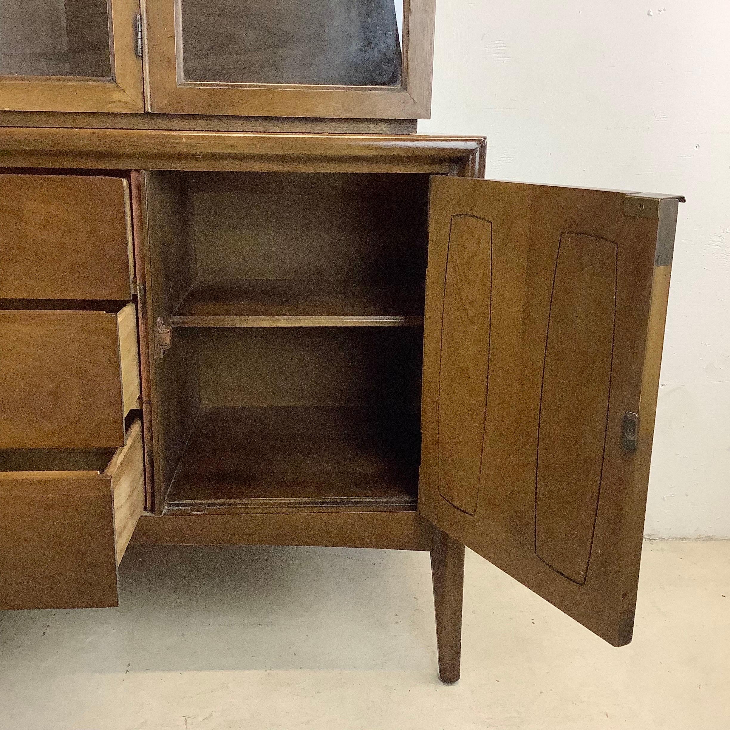 20th Century Midcentury Walnut Broyhill Sideboard with Display Cabinet