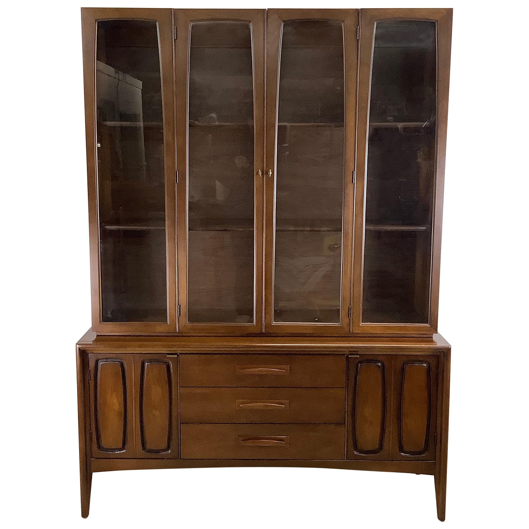 Mid-Century Walnut Broyhill Sideboard with Display Cabinet
