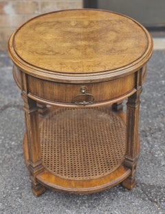 Mid Century Walnut Burl and Cane Oval Side Table