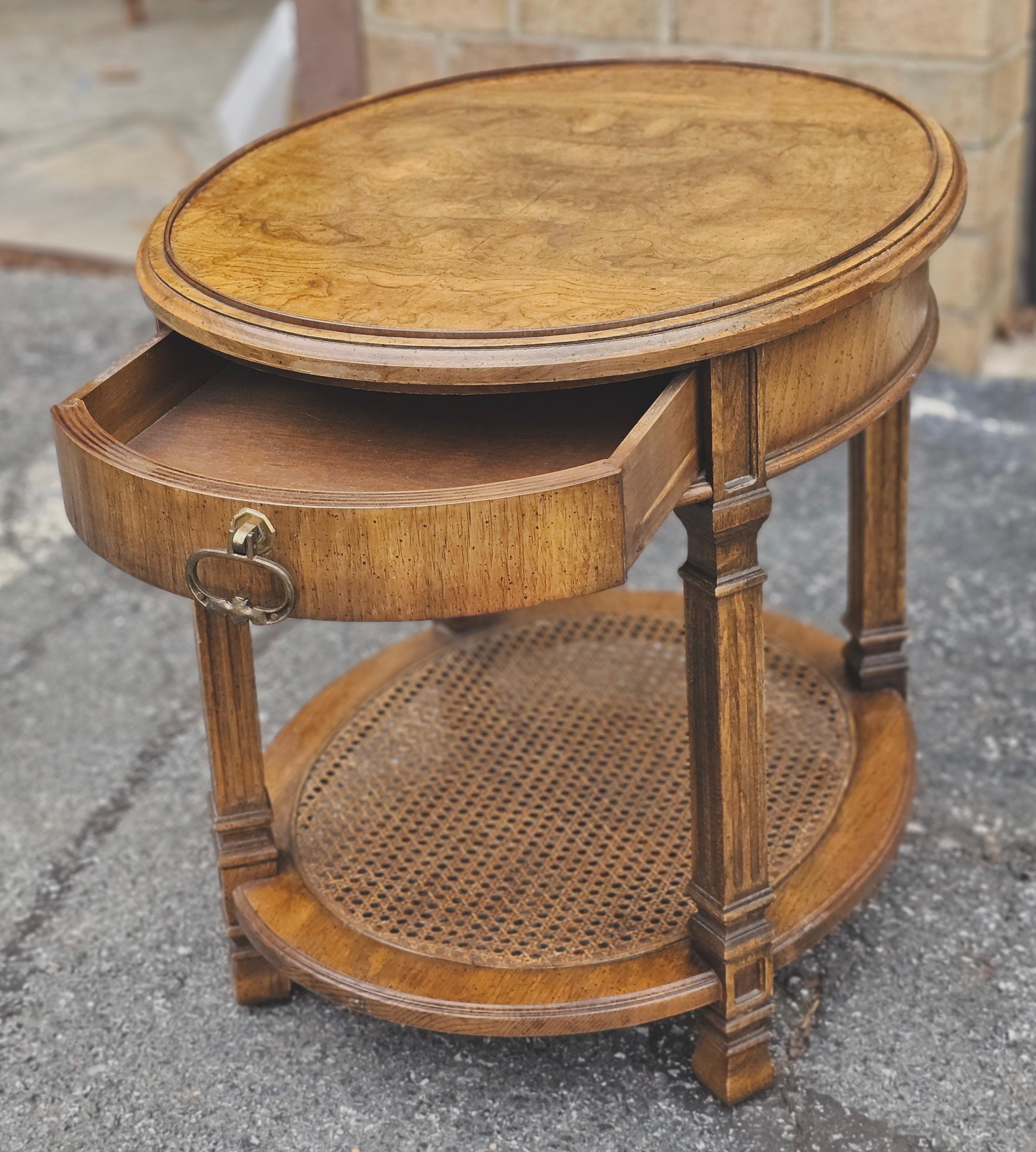 Mid-Century Modern Mid Century Walnut Burl and Cane Oval Side Table For Sale