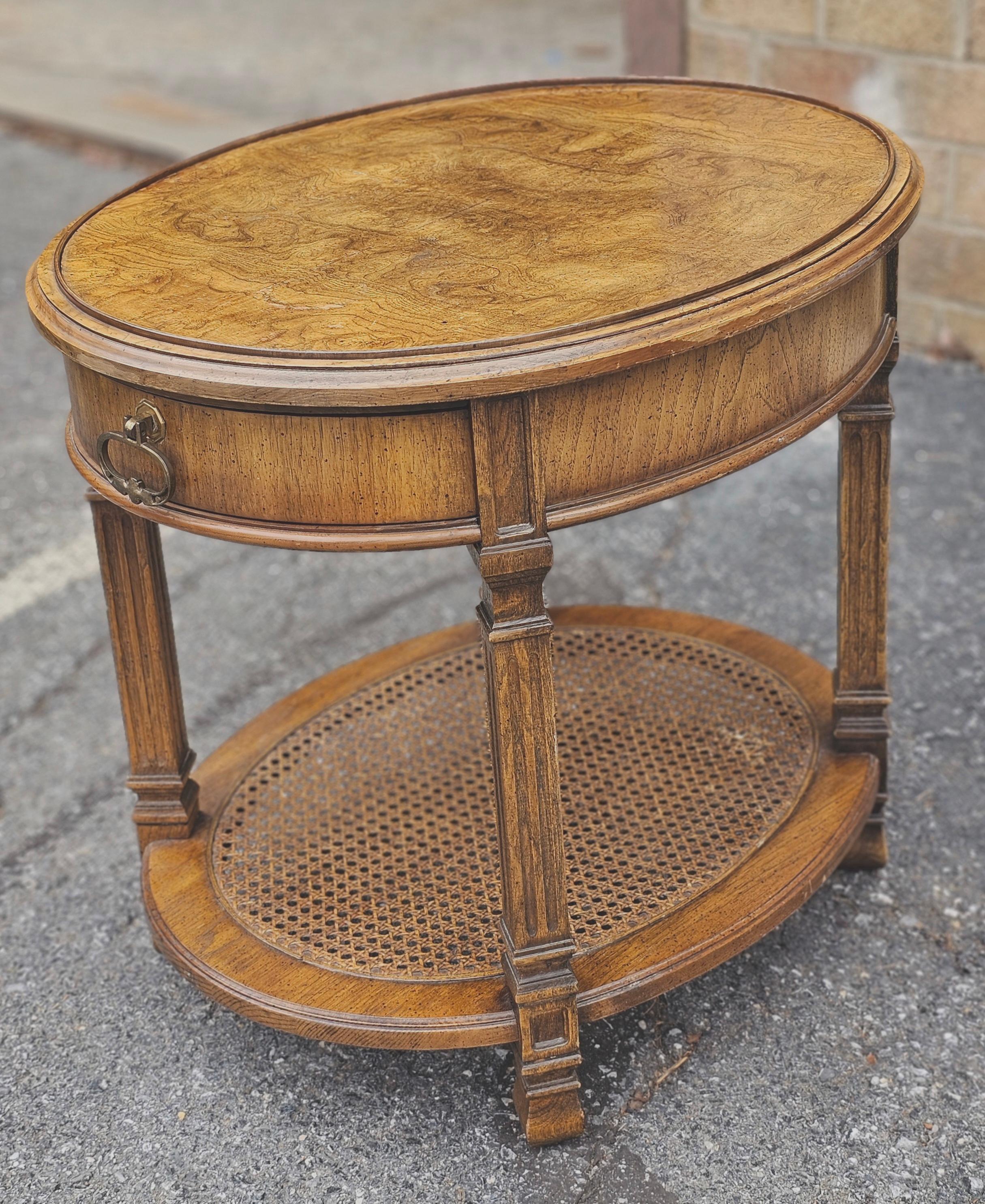 American Mid Century Walnut Burl and Cane Oval Side Table For Sale