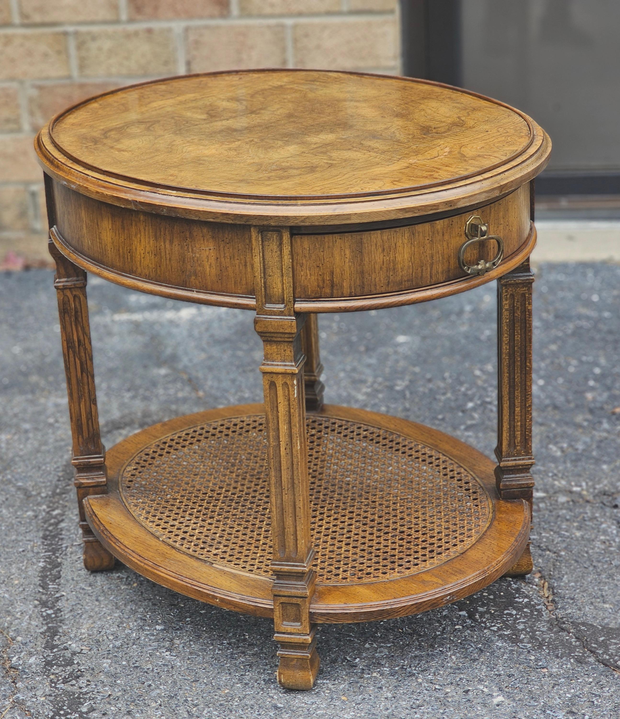 Mid Century Walnut Burl and Cane Oval Side Table In Good Condition For Sale In Germantown, MD