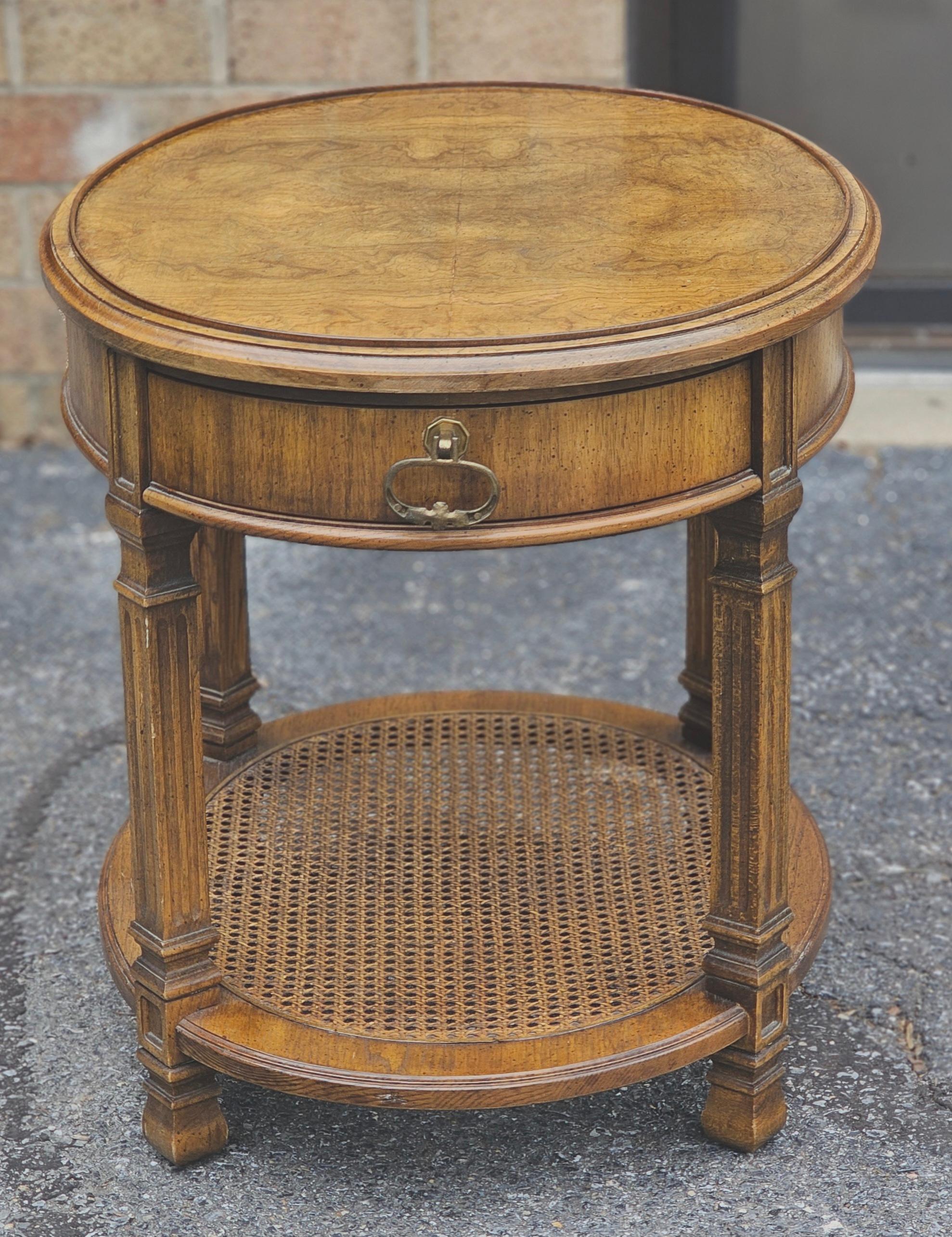 20th Century Mid Century Walnut Burl and Cane Oval Side Table For Sale