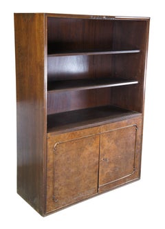 Mid Century Walnut Burl Carved Library Bookcase Bookshelf Cabinet Drawers 58"