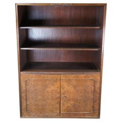 Mid Century Walnut Burl Carved Library Bookcase Bookshelf Cabinet Drawers 58"