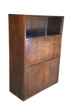Mid Century Walnut Burl Carved Secretary Writing Desk Bookcase Bureau Cabinet