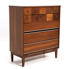 Mid-Century Walnut Burl Highboy Bachelors Chest Unmarked American Modern