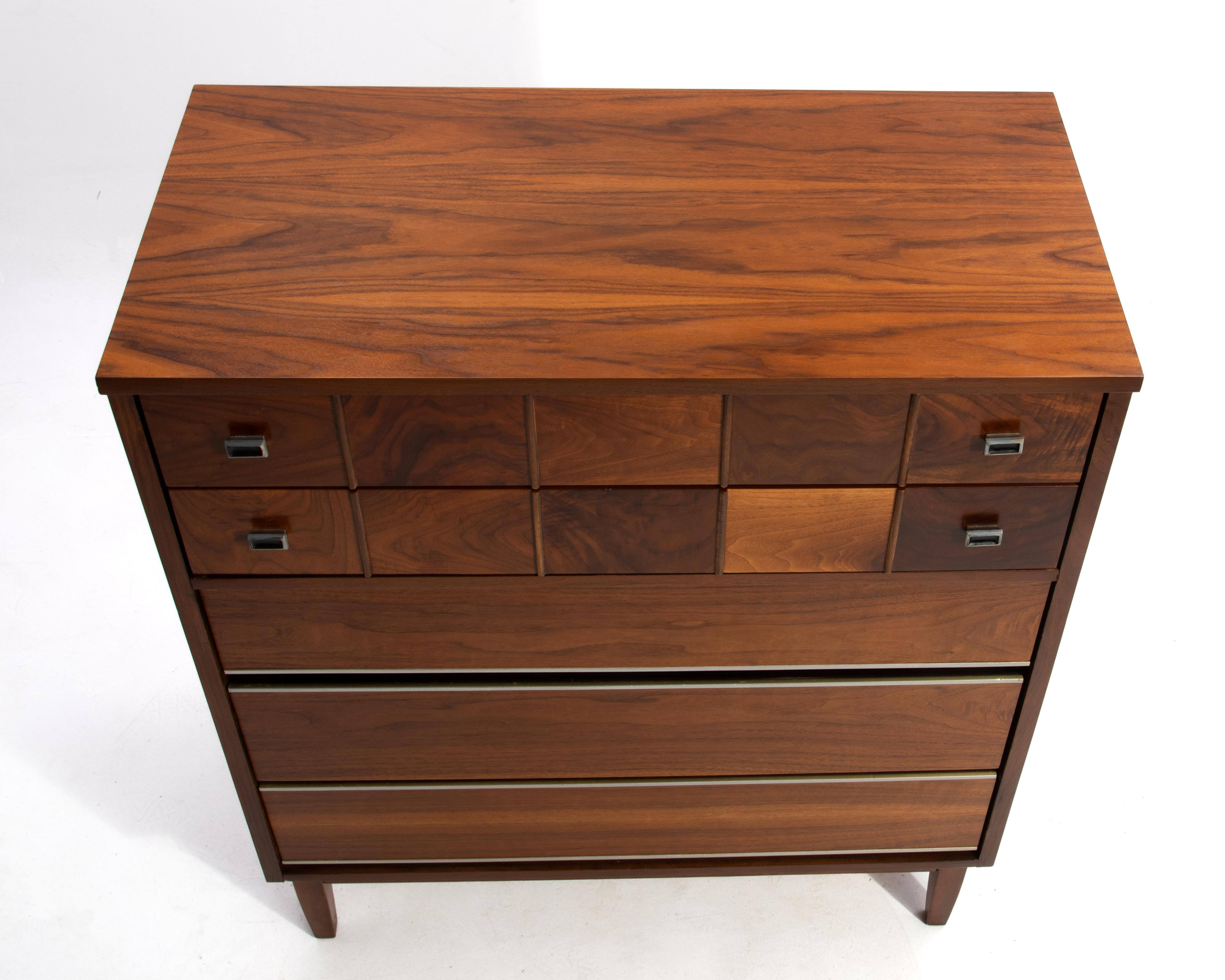 Mid-Century Walnut Burl Highboy Bachelors Chest Unmarked American Modern 1