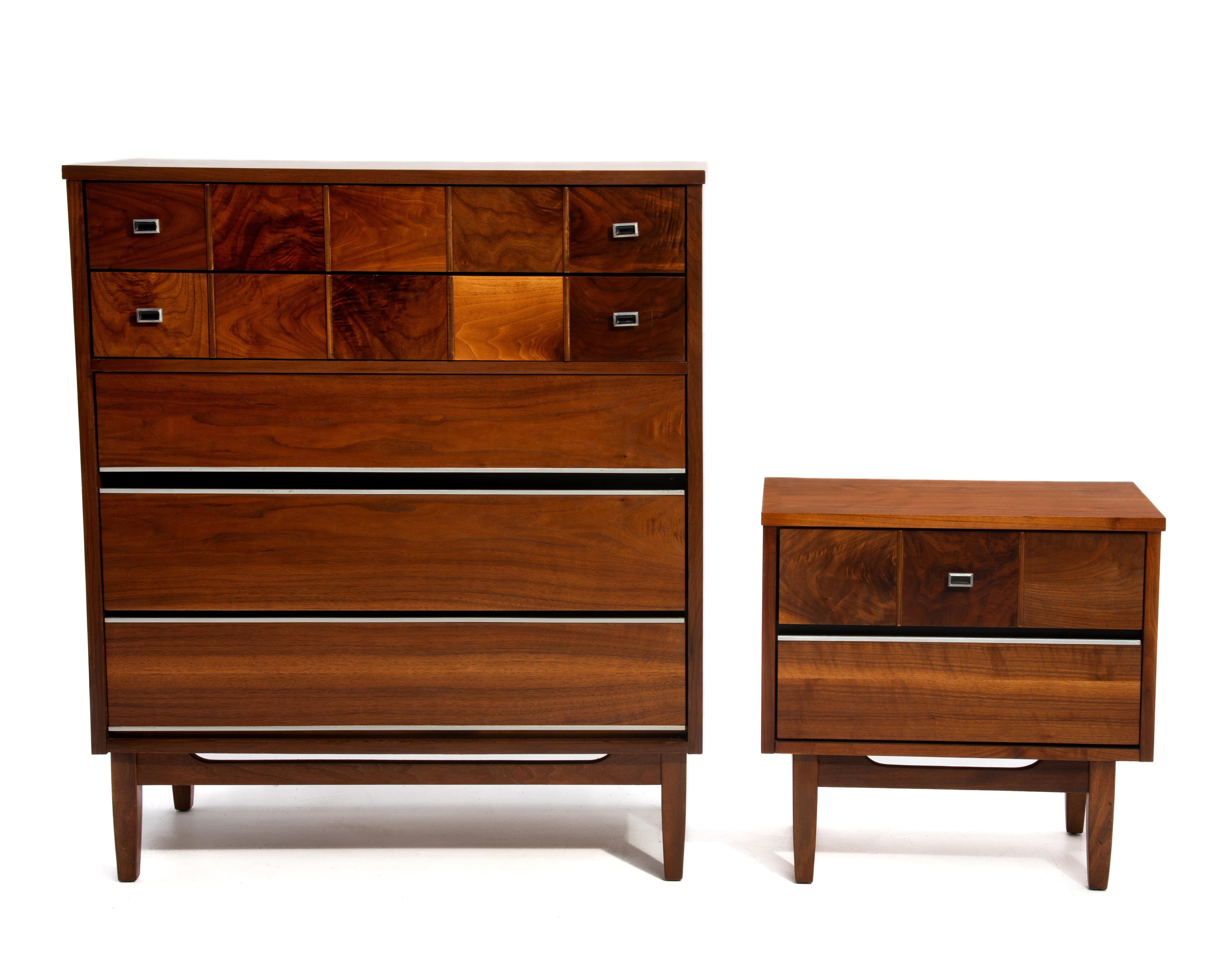 Mid-Century Walnut Burl Highboy Bachelors Chest Unmarked American Modern 3