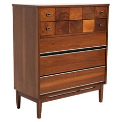 Mid-Century Walnut Burl Highboy Bachelors Chest Unmarked American Modern