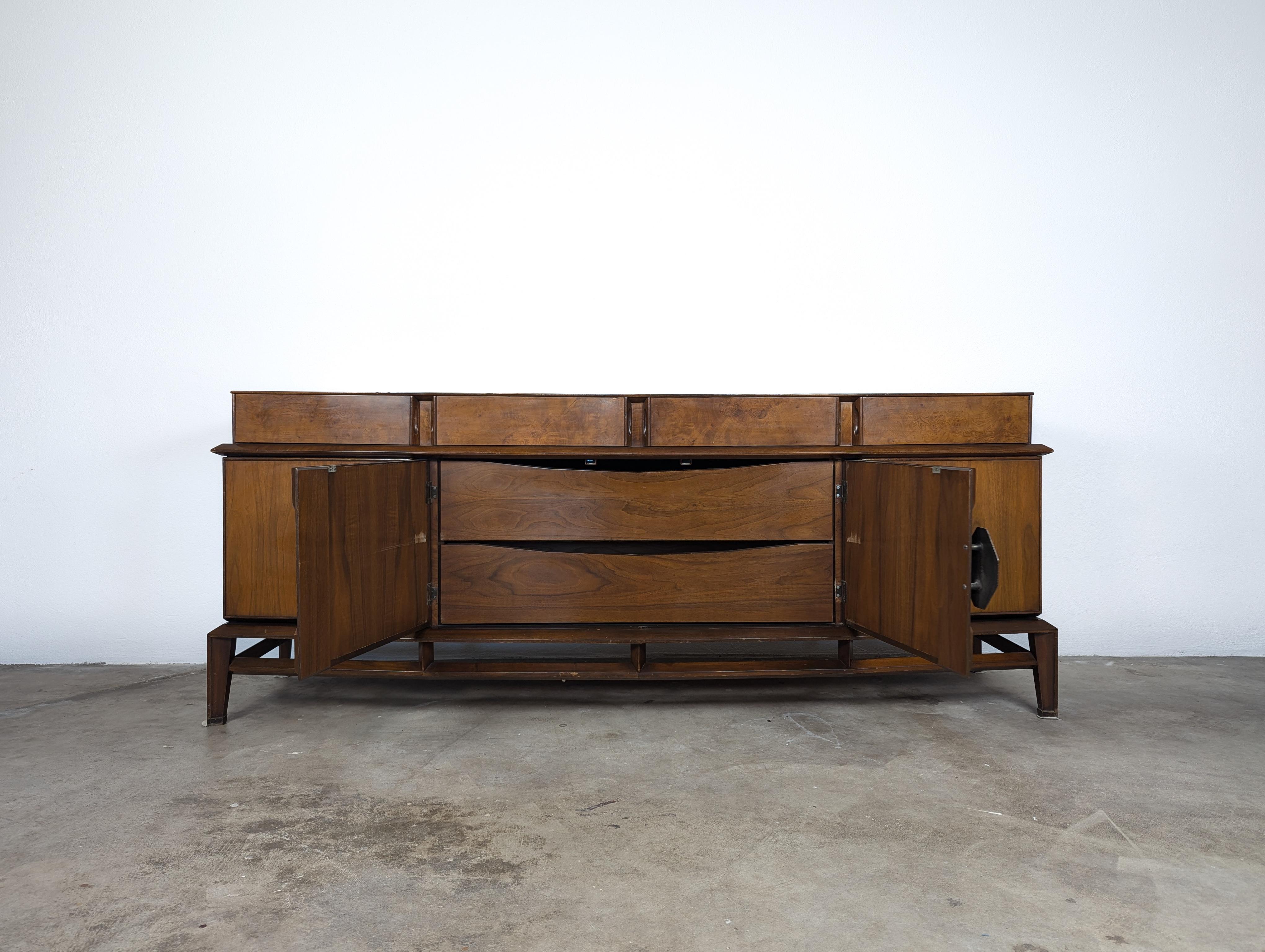 Mid-20th Century Mid Century Walnut & Burl Lowboy Credenza/Buffet by Helen & Hobey Baker, c1960s