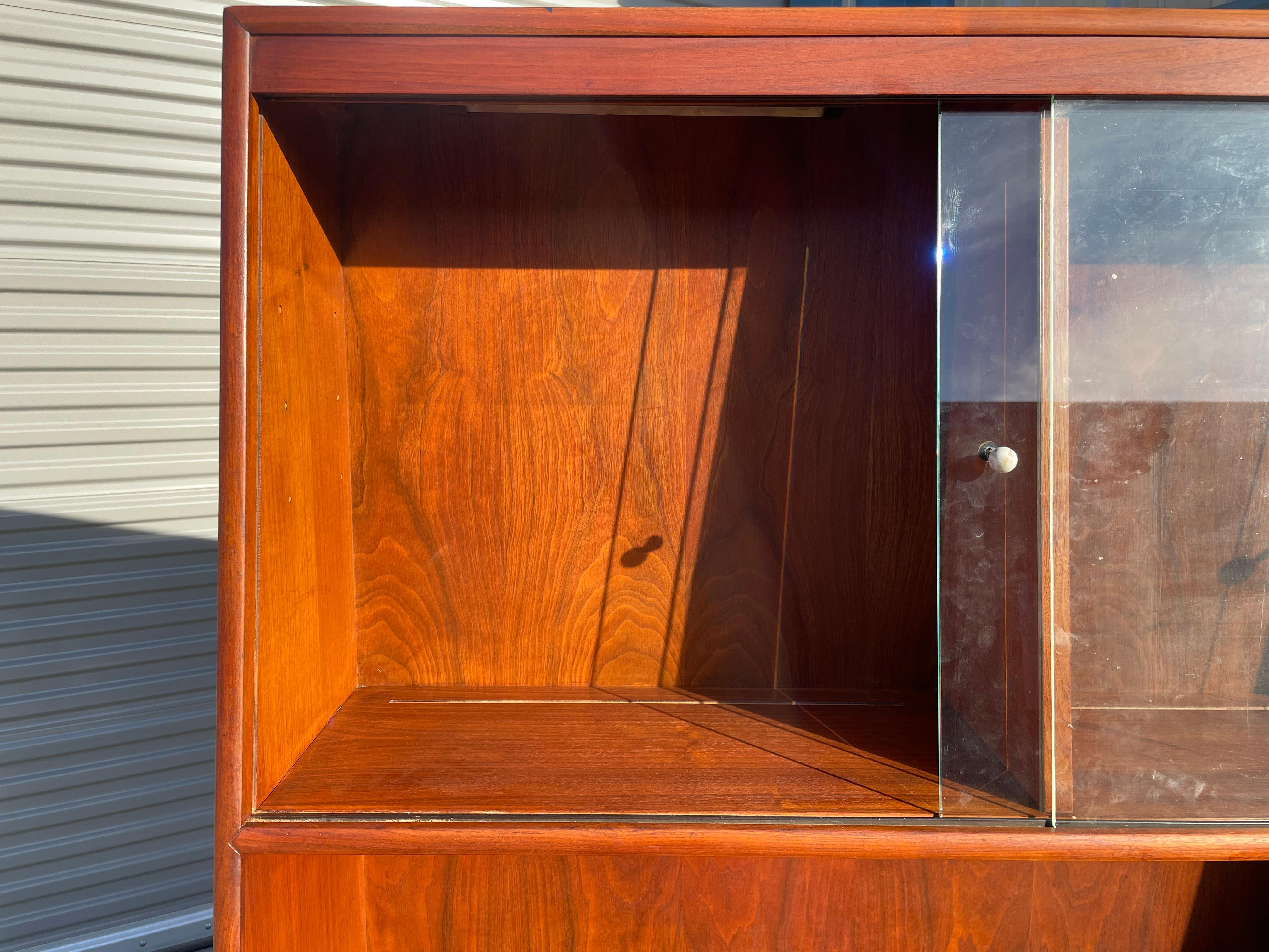 Glass Midcentury Walnut Cabinet by Kipp Stewart for Drexel For Sale
