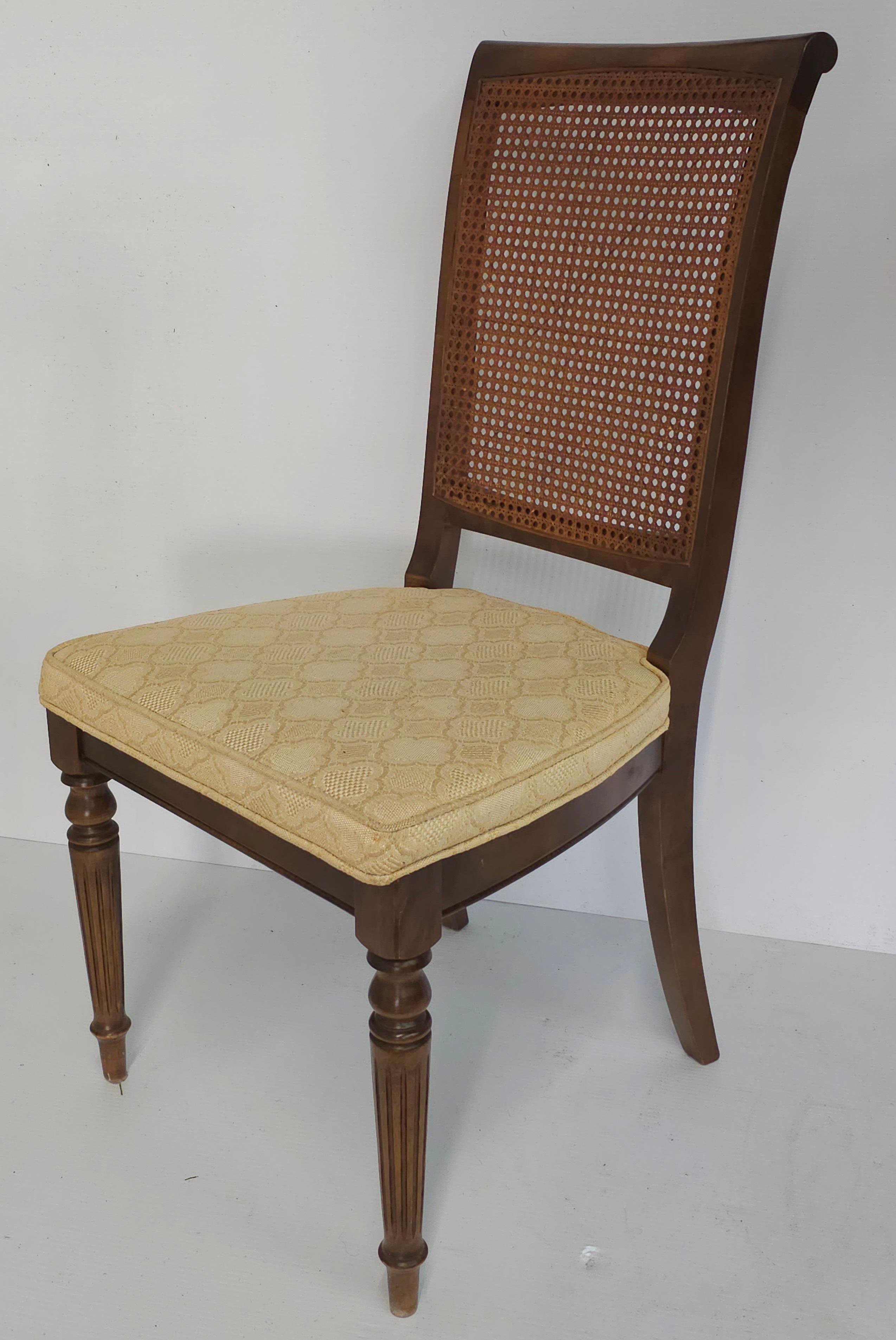 Mid-Century Modern Mid-Century Walnut Cane Back and Upholstered Side Chair For Sale