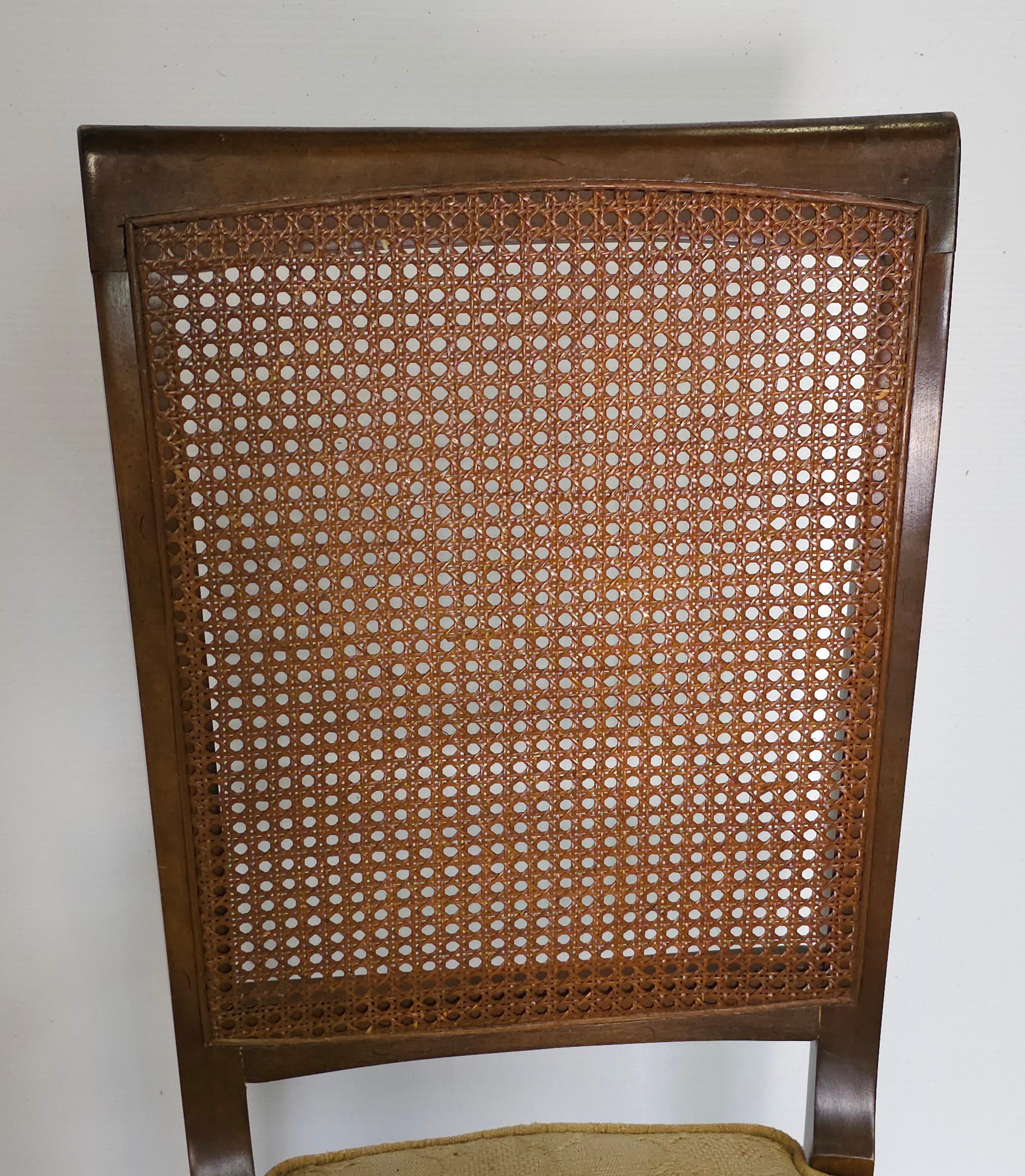 American Mid-Century Walnut Cane Back and Upholstered Side Chair For Sale