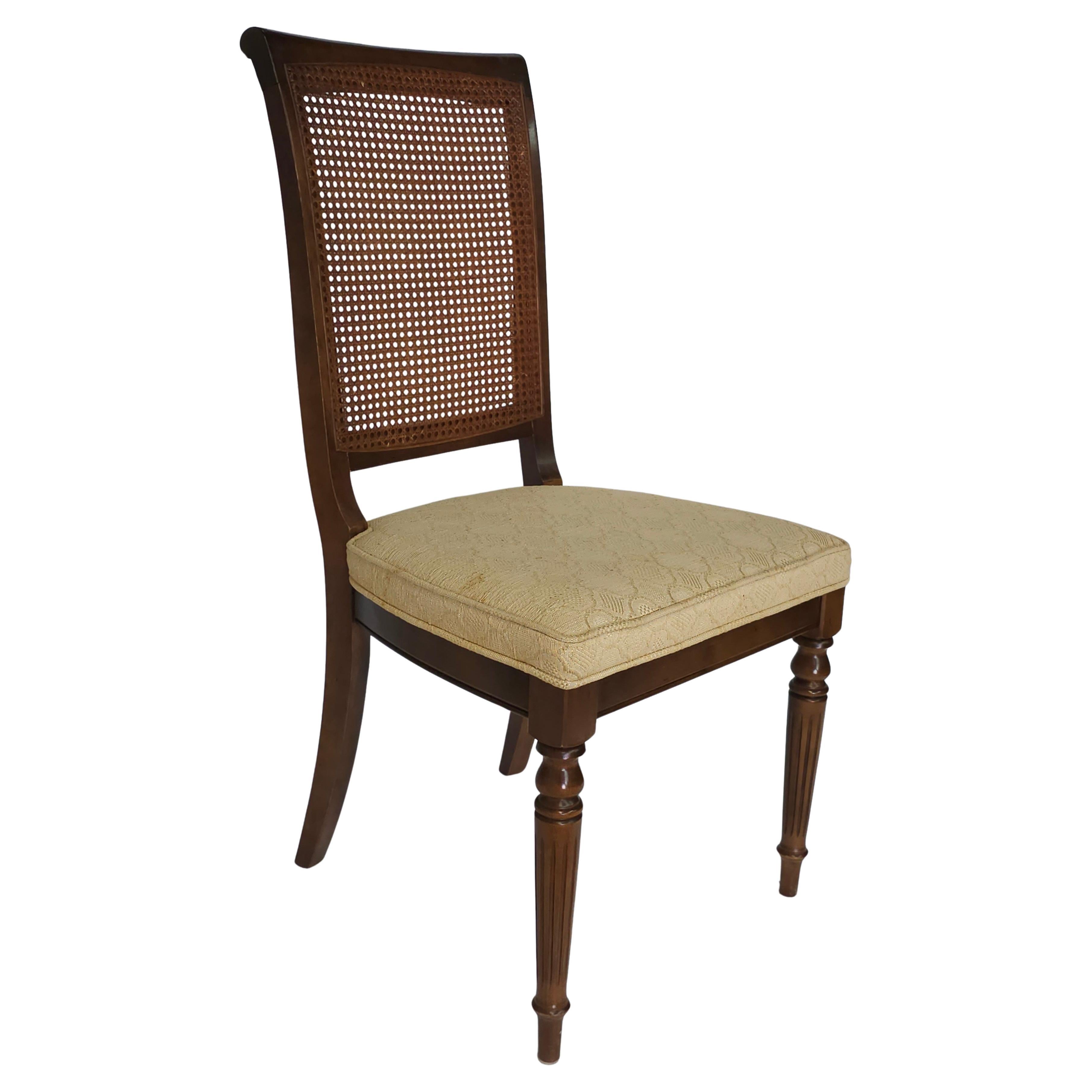 Mid-Century Walnut Cane Back and Upholstered Side Chair