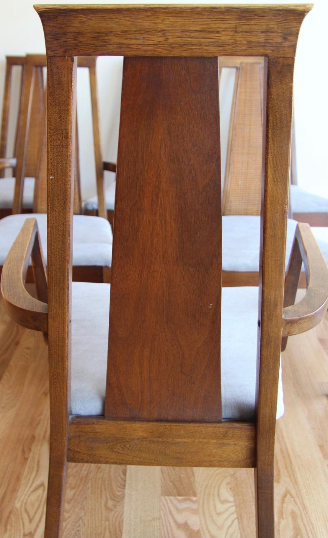 Mid Century Walnut Cane Back Dining Chairs American of Martinsville In Good Condition In West Hartford, CT