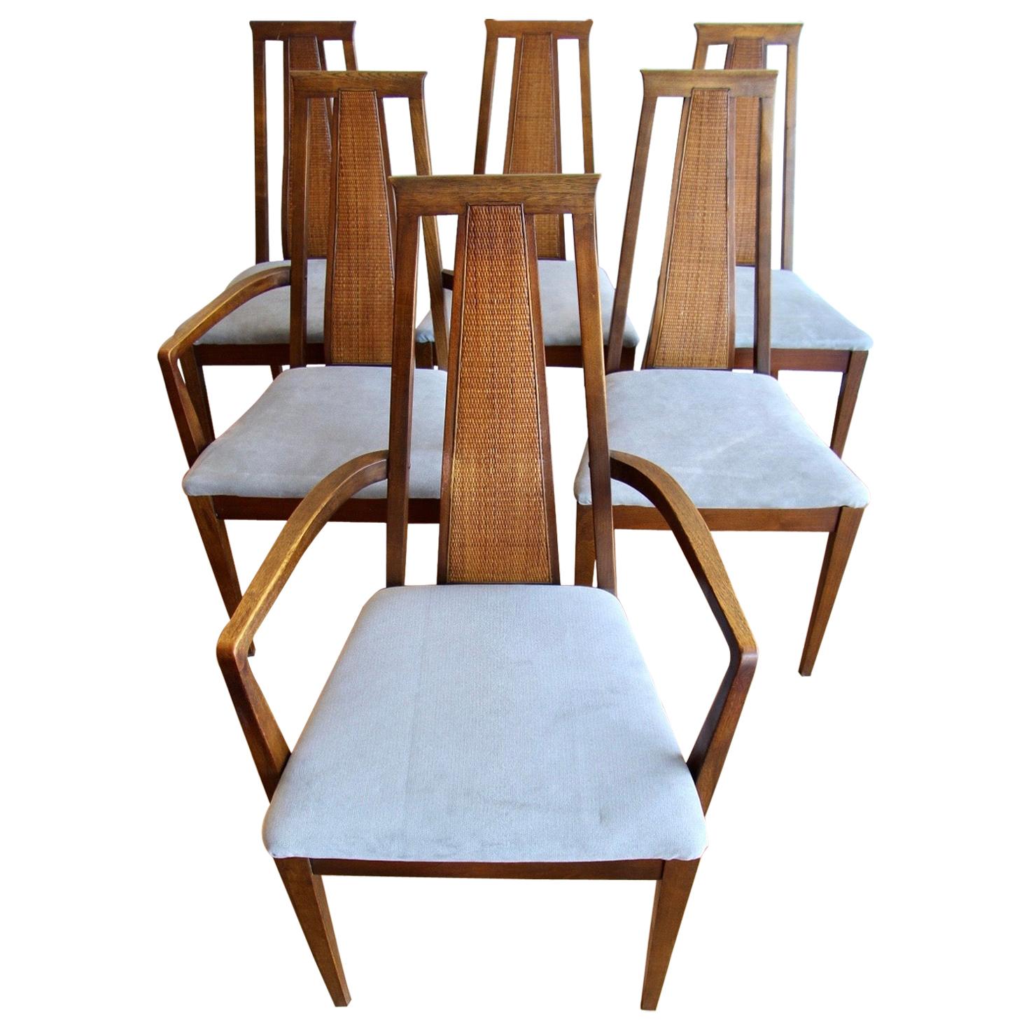 Mid Century Walnut Cane Back Dining Chairs American of Martinsville