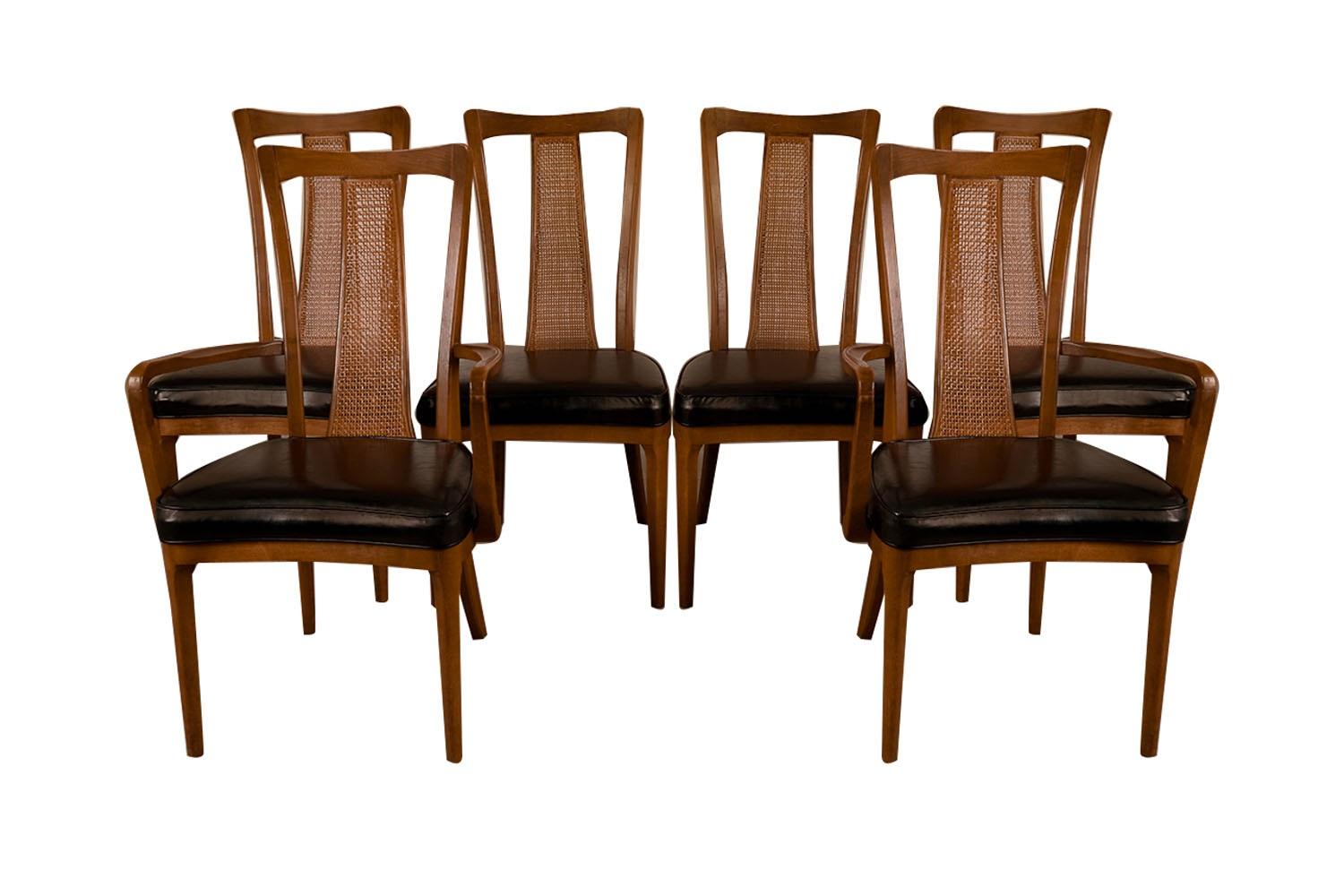 Mid-Century Modern Mid-Century Walnut Cane Back Six Dining Chairs  For Sale