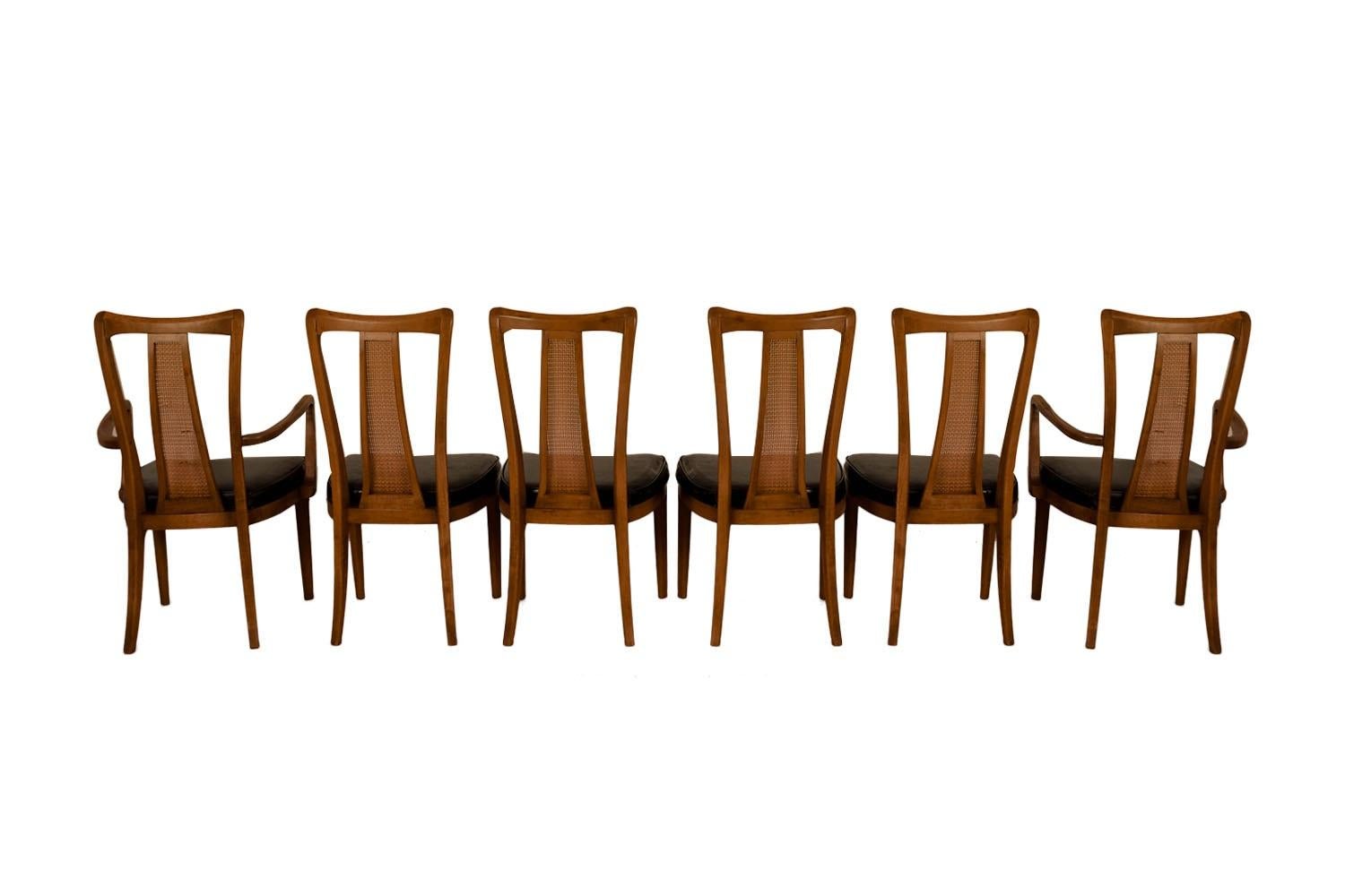 Mid-Century Walnut Cane Back Six Dining Chairs  In Good Condition For Sale In Baltimore, MD
