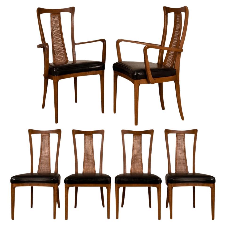 Mid-Century Walnut Cane Back Six Dining Chairs  For Sale