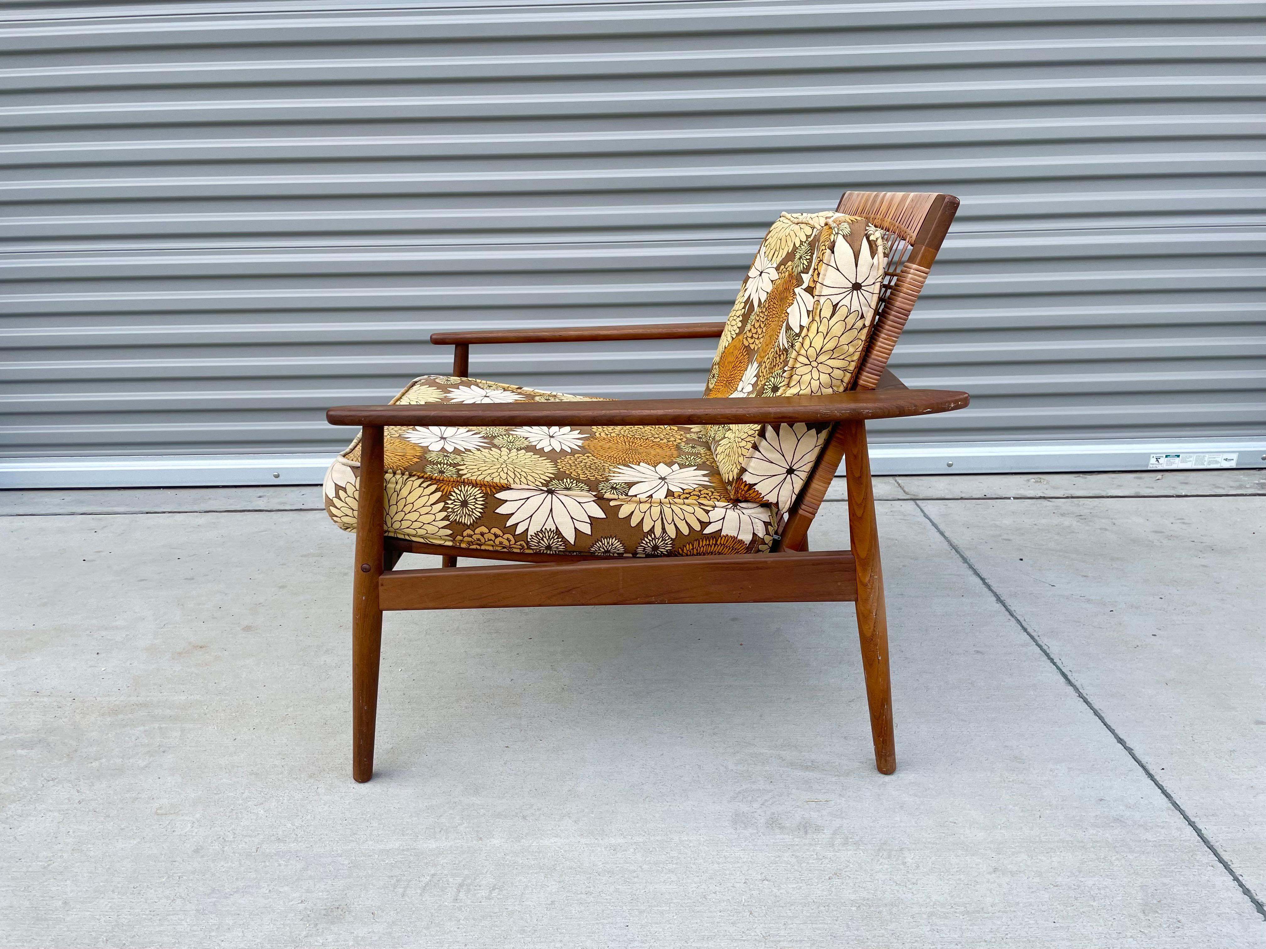 Midcentury Walnut Cane Lounge Chair Styled After Hans Olsen For Sale 4