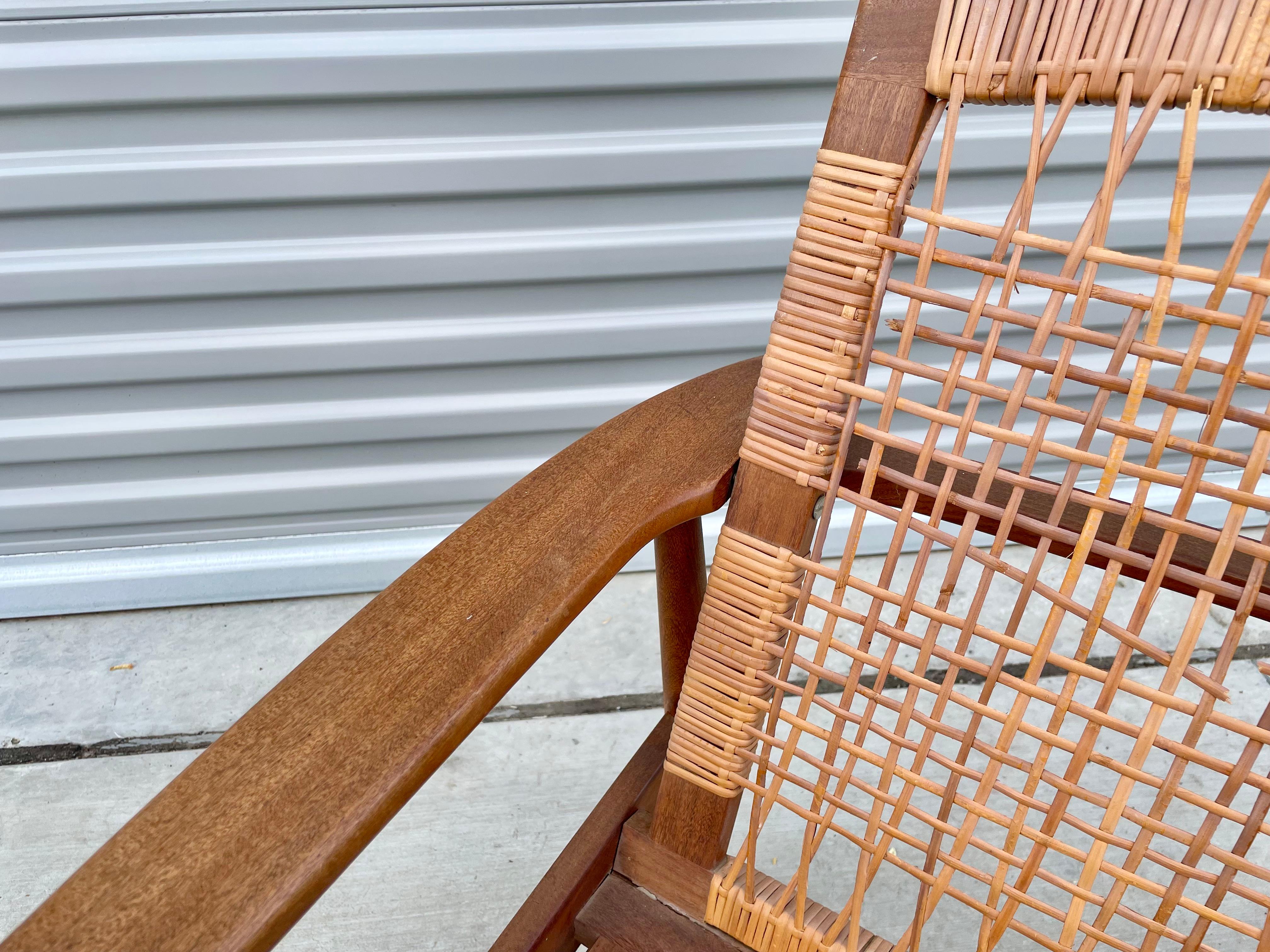 Midcentury Walnut Cane Lounge Chair Styled After Hans Olsen For Sale 9