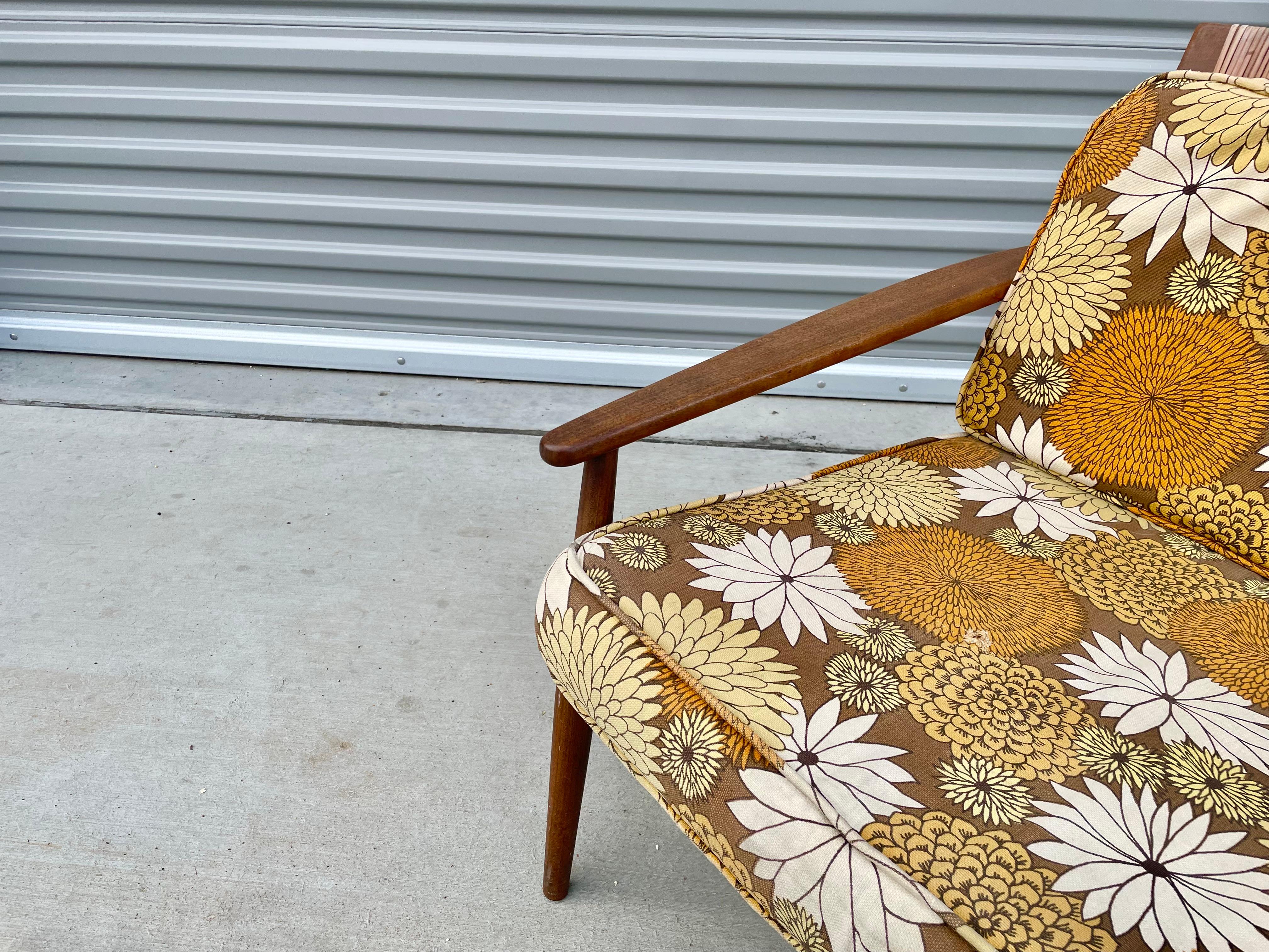 Midcentury Walnut Cane Lounge Chair Styled After Hans Olsen For Sale 1