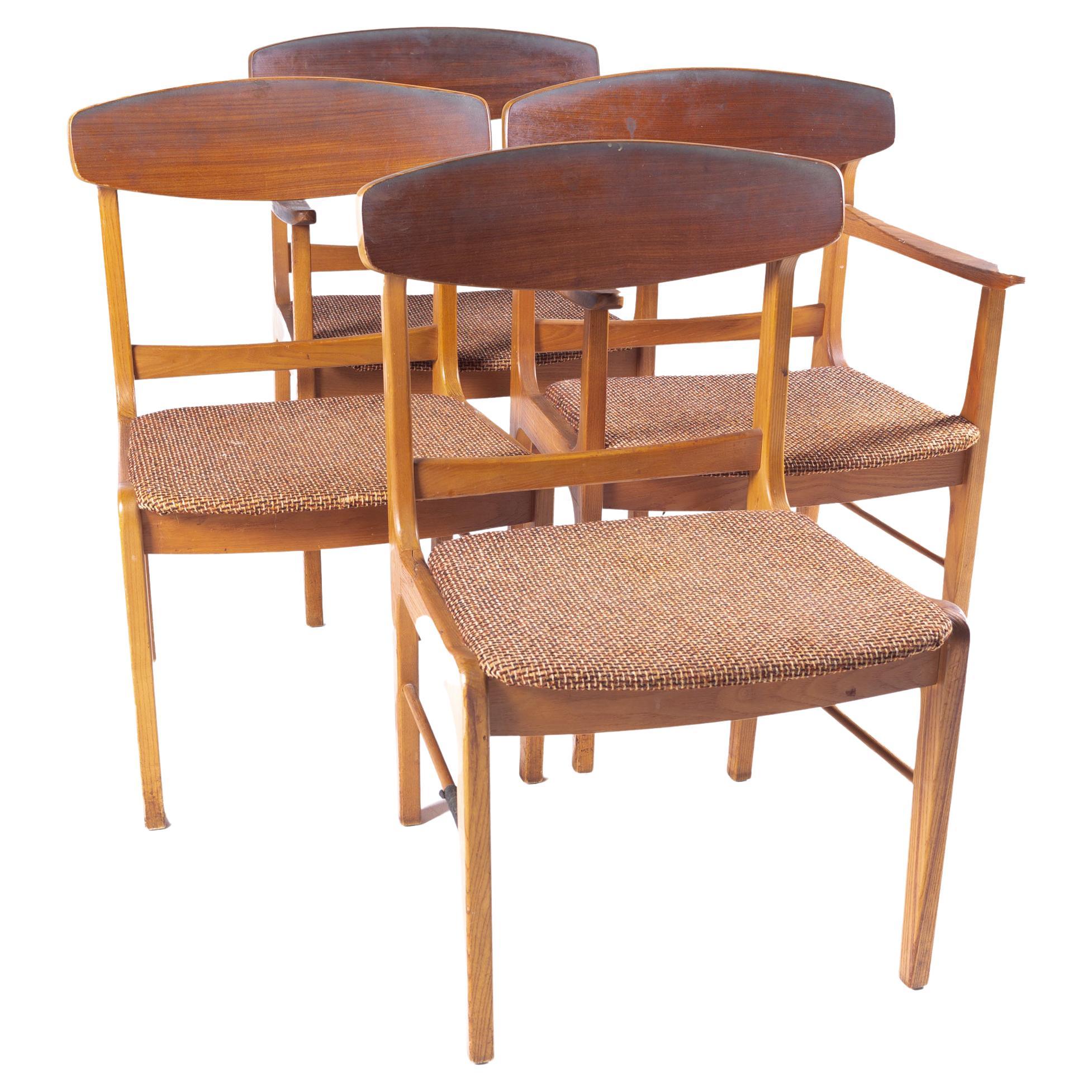 Mid Century Walnut Cats Eye Dining Chairs, Set of 4 For Sale
