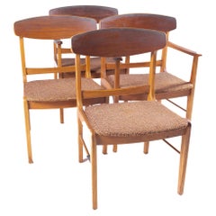 Vintage Mid Century Walnut Cats Eye Dining Chairs, Set of 4