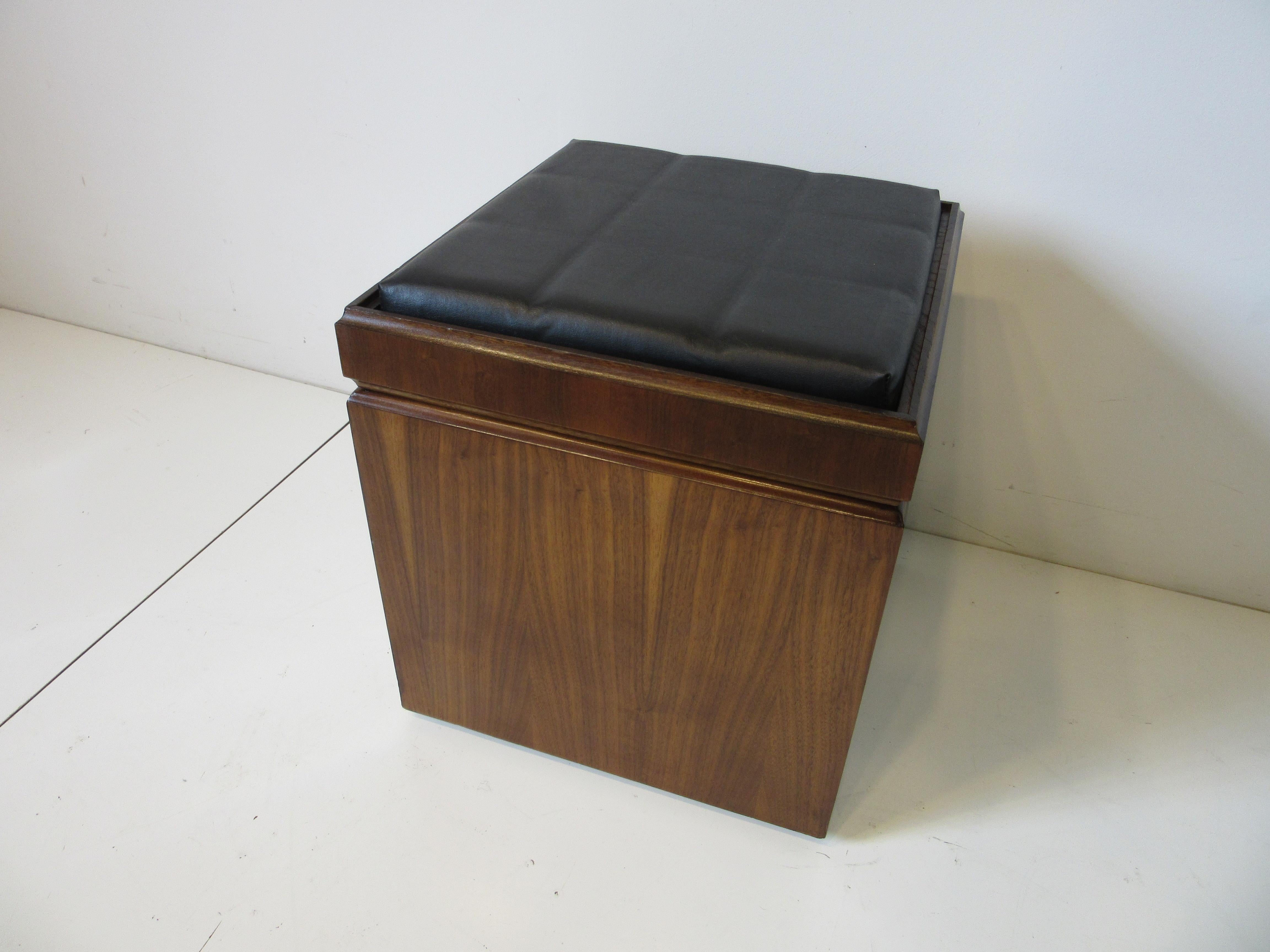 20th Century Mid Century Walnut Chess Board Record Storage Stool by Lane