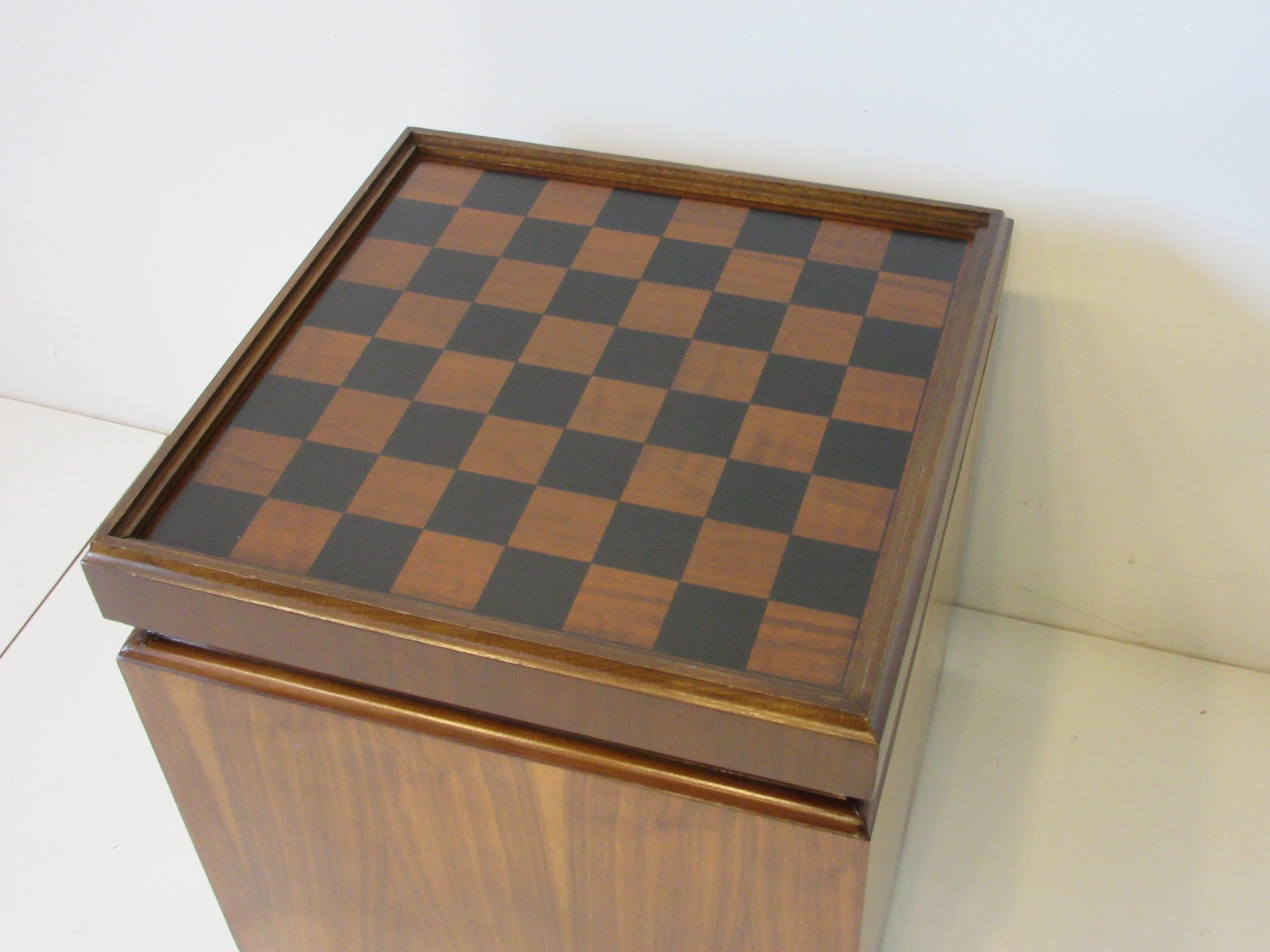 Mid Century Walnut Chess Board Record Storage Stool by Lane 1