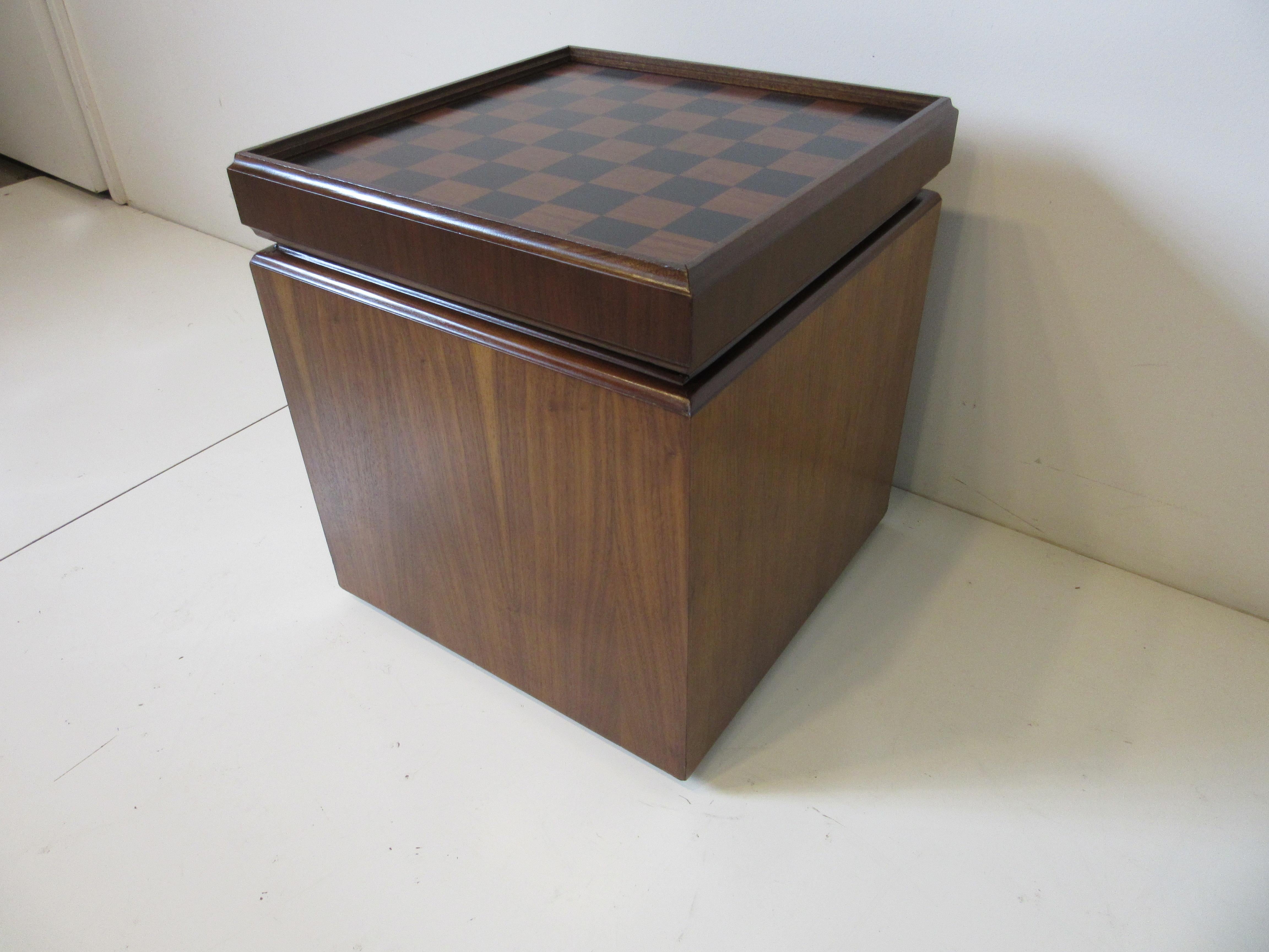 Mid Century Walnut Chess Board Record Storage Stool by Lane  2