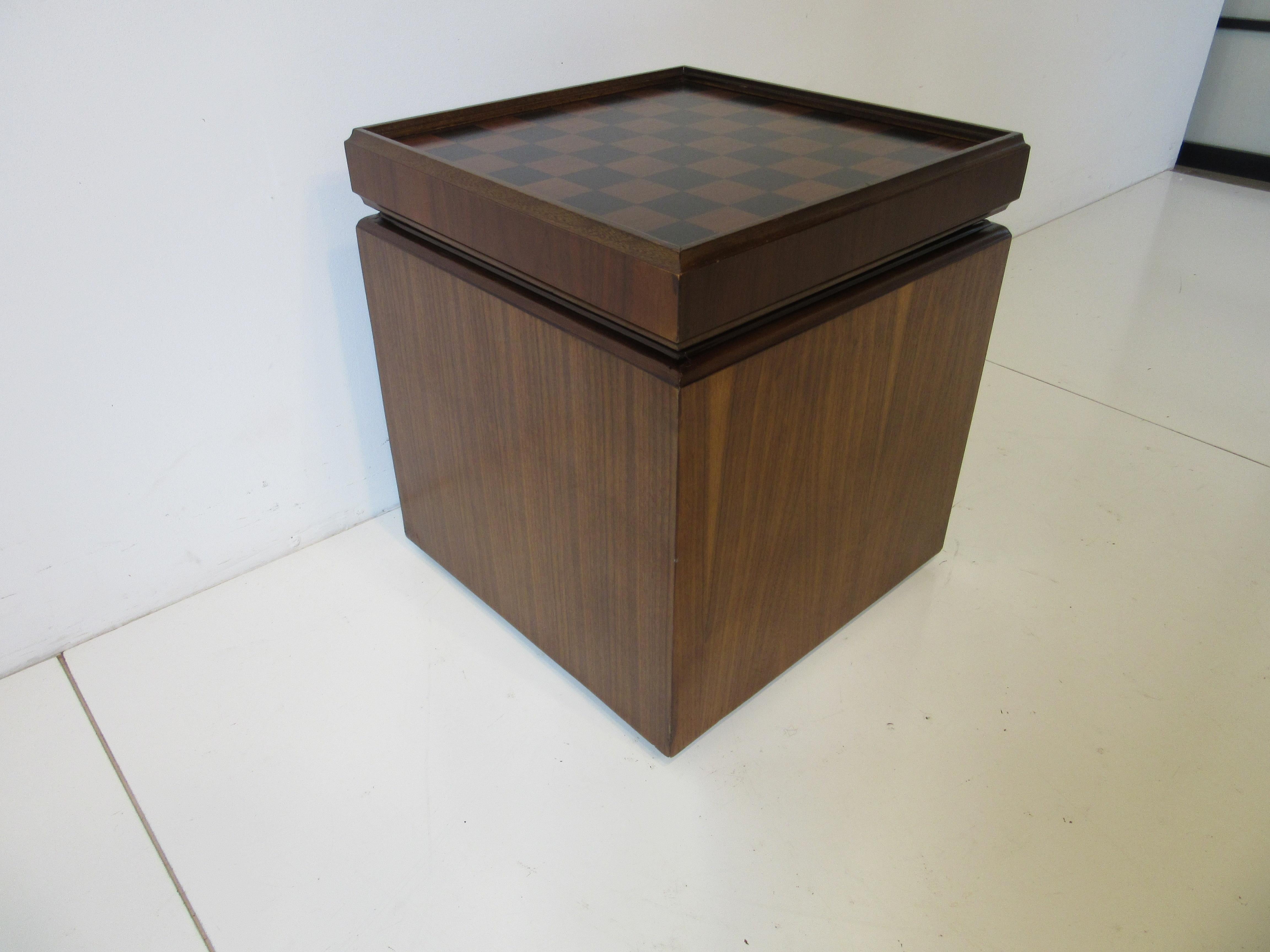Mid Century Walnut Chess Board Record Storage Stool by Lane  3