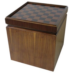 Mid Century Walnut Chess Board Record Storage Stool by Lane