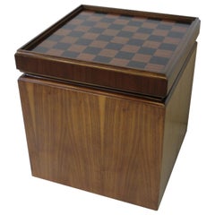 Mid Century Walnut Chess Board Record Storage Stool by Lane 