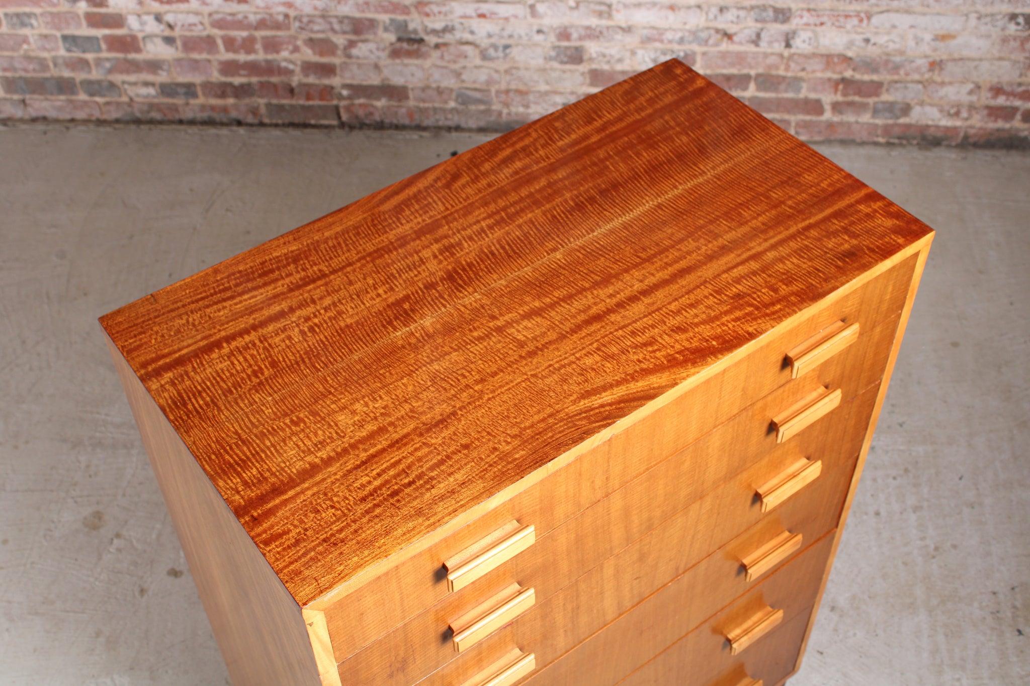 British Mid-Century Walnut Chest of 6 Drawers by Alfred COX, England, Circa 1960s