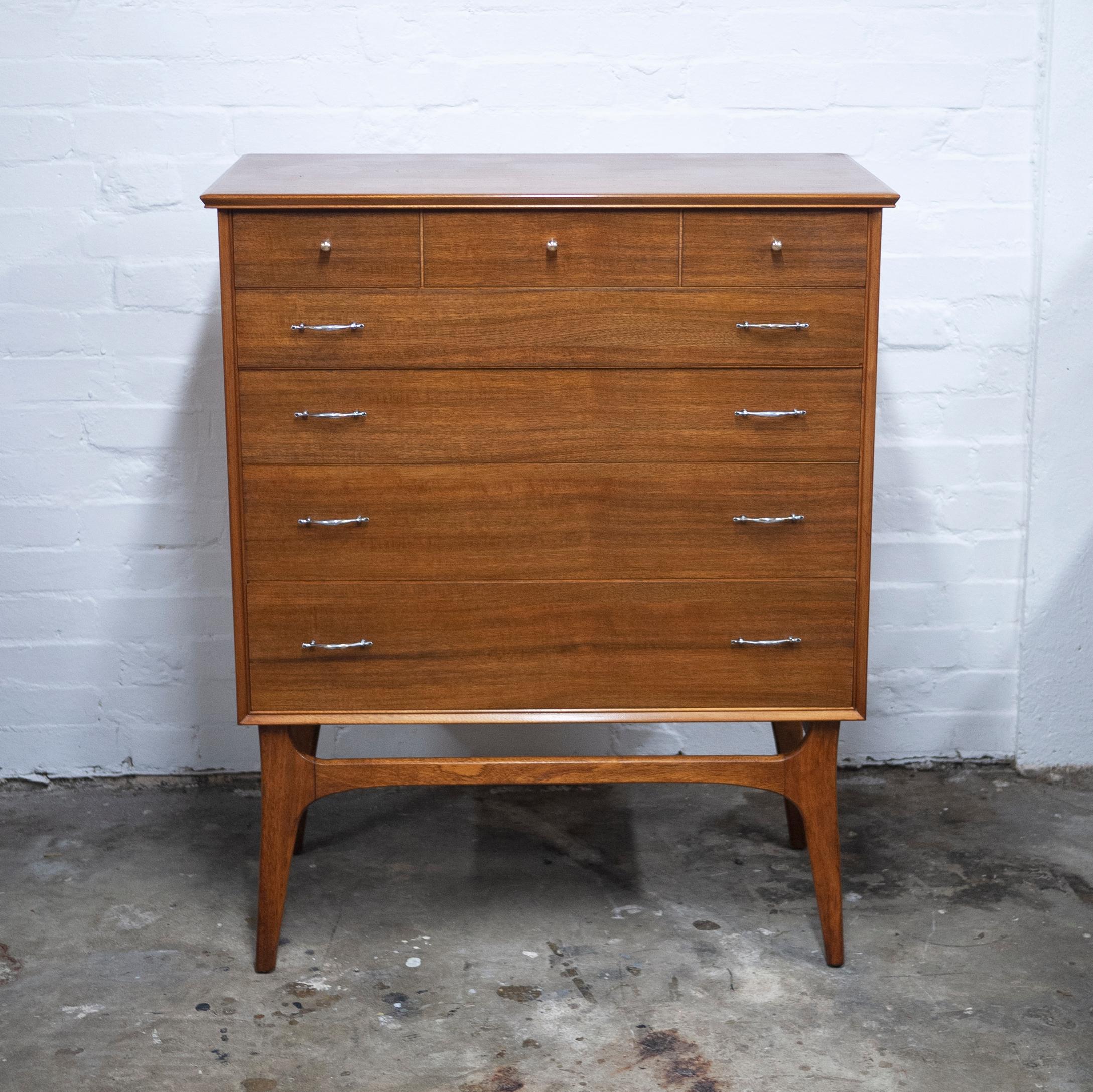 Mid-Century Modern Midcentury Walnut Chest of Drawers by Alfred COX, 1960s For Sale