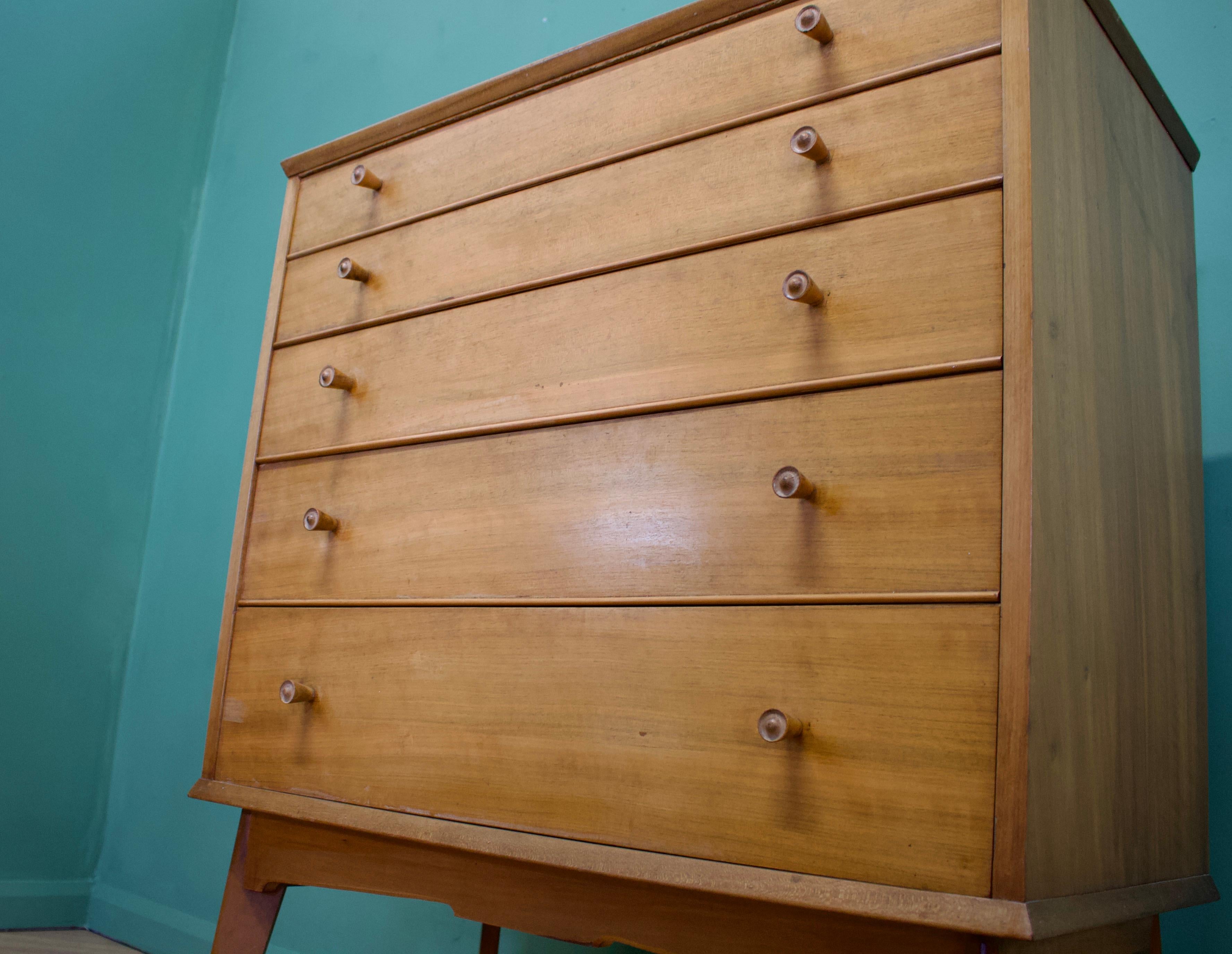 Veneer Mid-Century Walnut Chest of Drawers by Alfred COX for Heals, 1960s