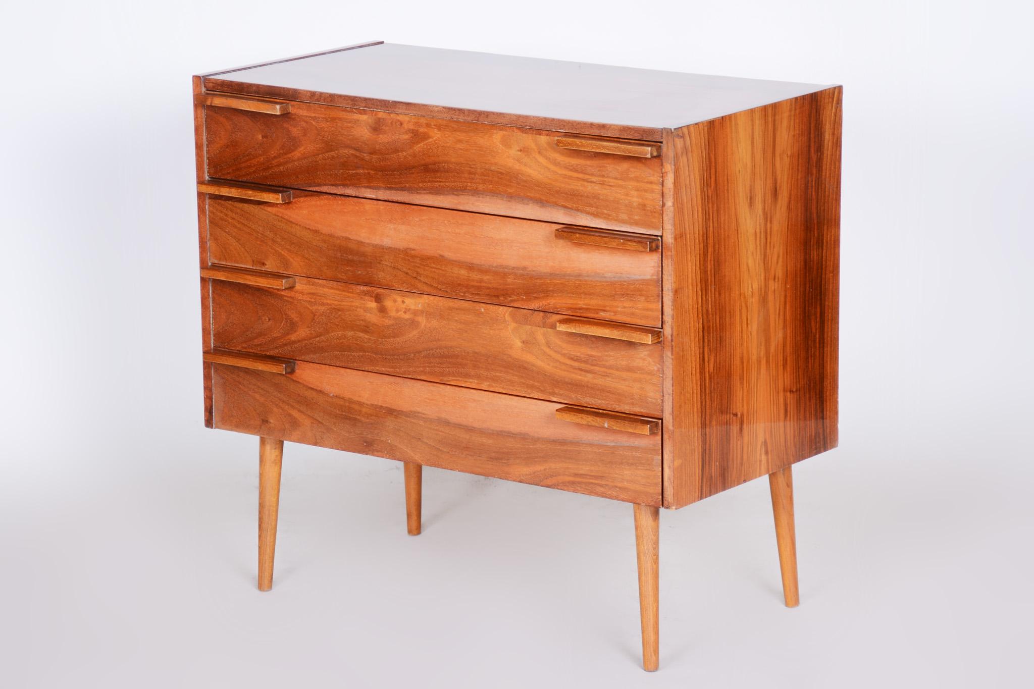 20th Century Mid Century Walnut Chest of Drawers, Commode, Made in Czechia, 1960s, Original For Sale