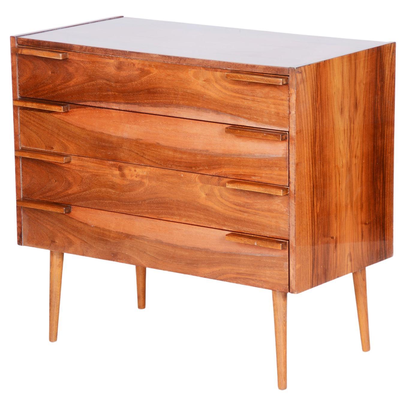 Mid Century Walnut Chest of Drawers, Commode, Made in Czechia, 1960s, Original For Sale