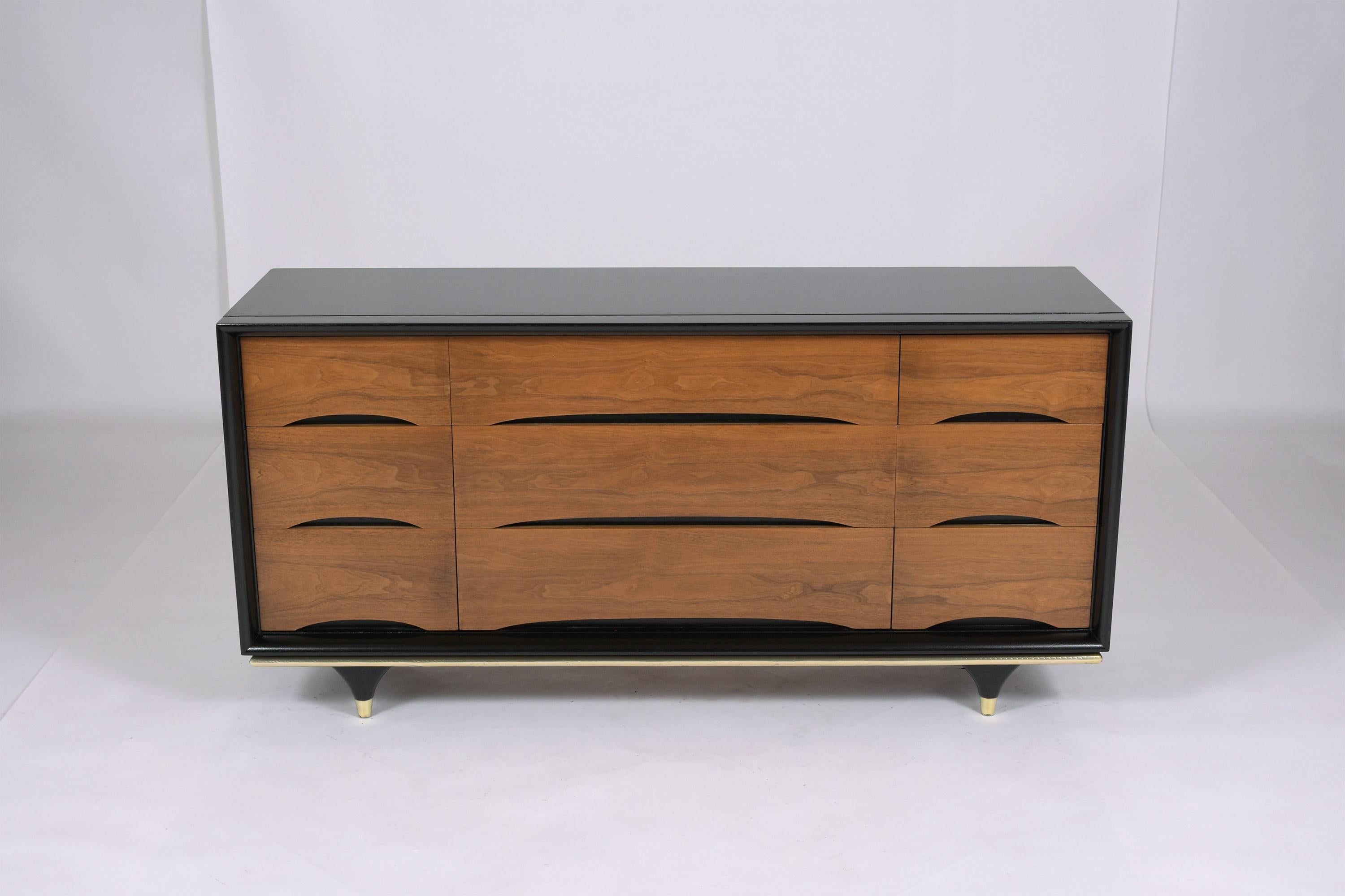 Mid-Century Modern Vintage Walnut Chest of Drawers: Mid-Century Elegance with Brass Accents