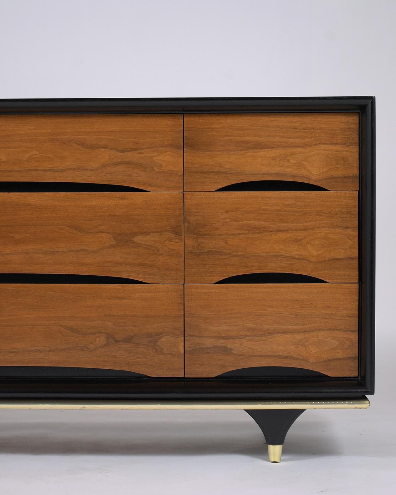 American Vintage Walnut Chest of Drawers: Mid-Century Elegance with Brass Accents