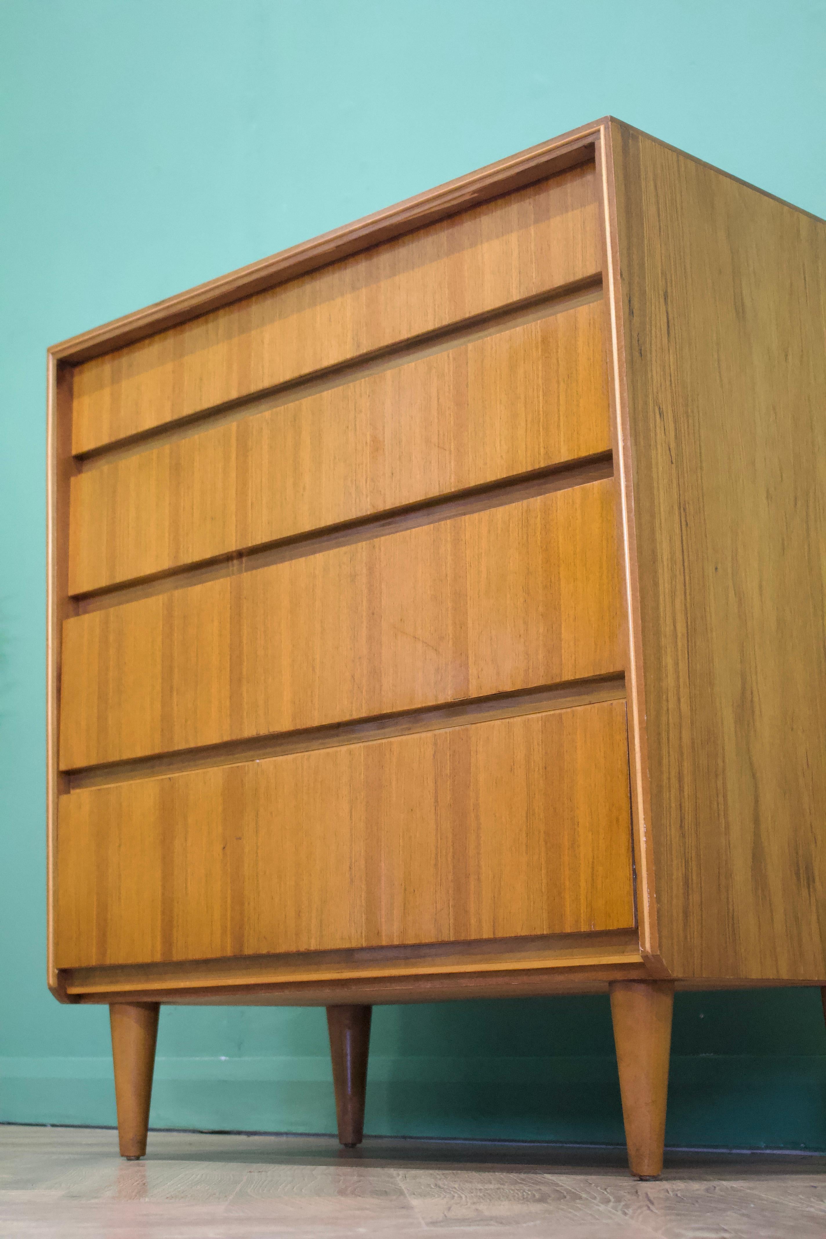 Veneer Mid-Century Walnut Chest of Drawers from Bath Cabinet Makers London, 1960s